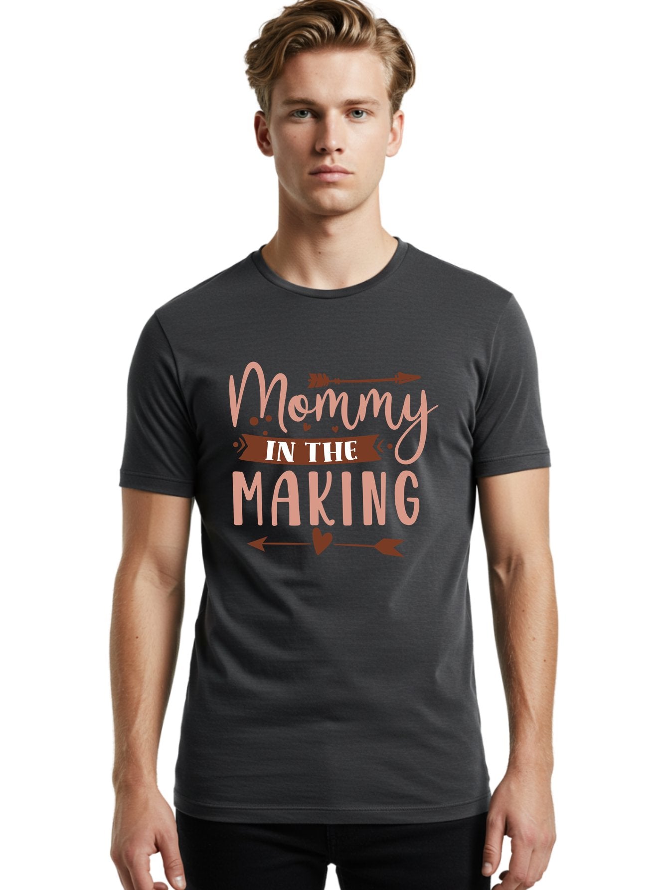 Mommy-In-The-Making Men'S Graphic Tee, 100% Cotton, Comfortable Casual Summer Wear, Machine Washable, Mommy In The Making, Pregnancy Announcement, Baby On The Way, Motherhood, Arrow Design, Pink Lettering, Heartwarming Message, Aad444 16