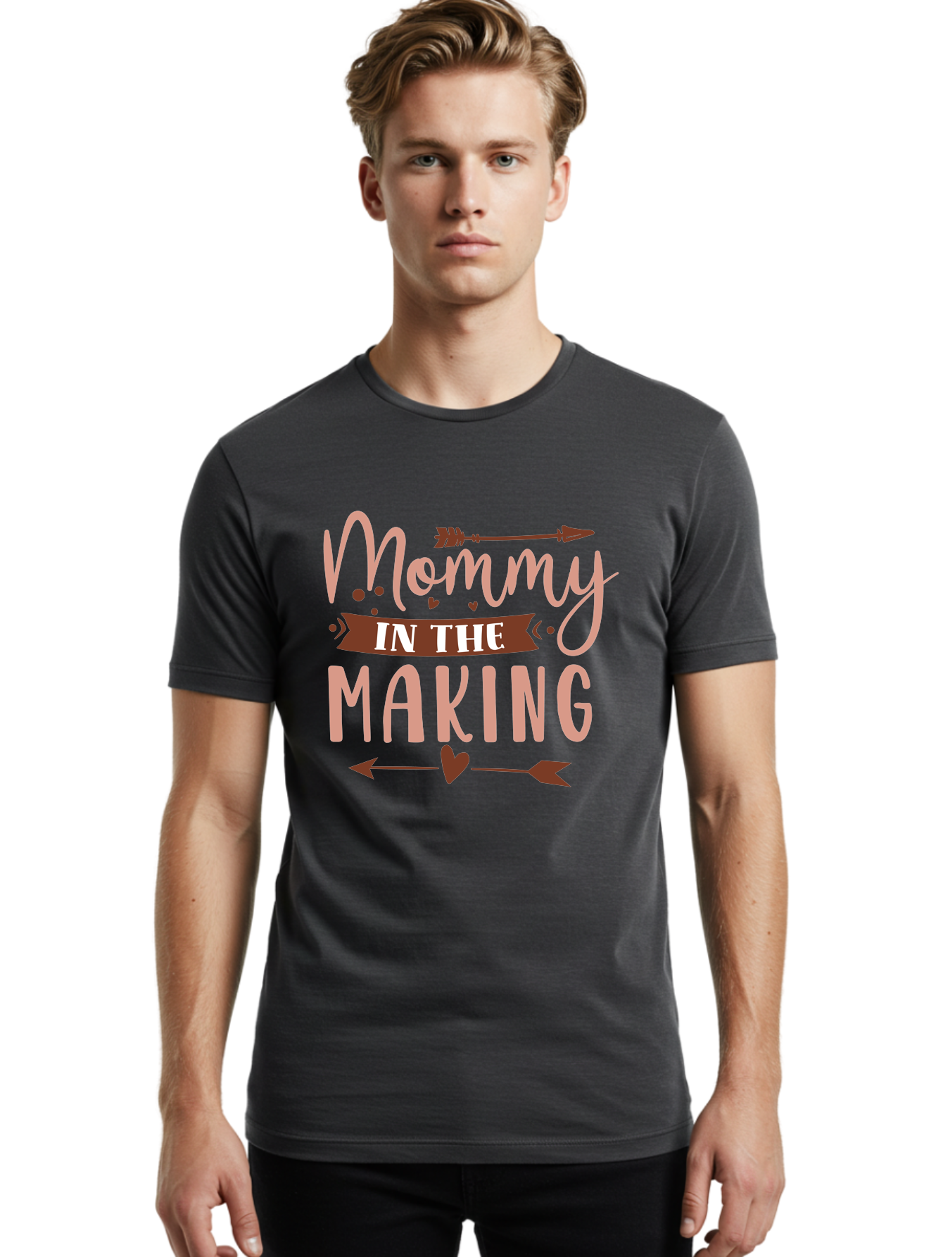 Mommy-In-The-Making Men'S Graphic Tee, 100% Cotton, Comfortable Casual Summer Wear, Machine Washable, Mommy In The Making, Pregnancy Announcement, Baby On The Way, Motherhood, Arrow Design, Pink Lettering, Heartwarming Message, Aad444 26