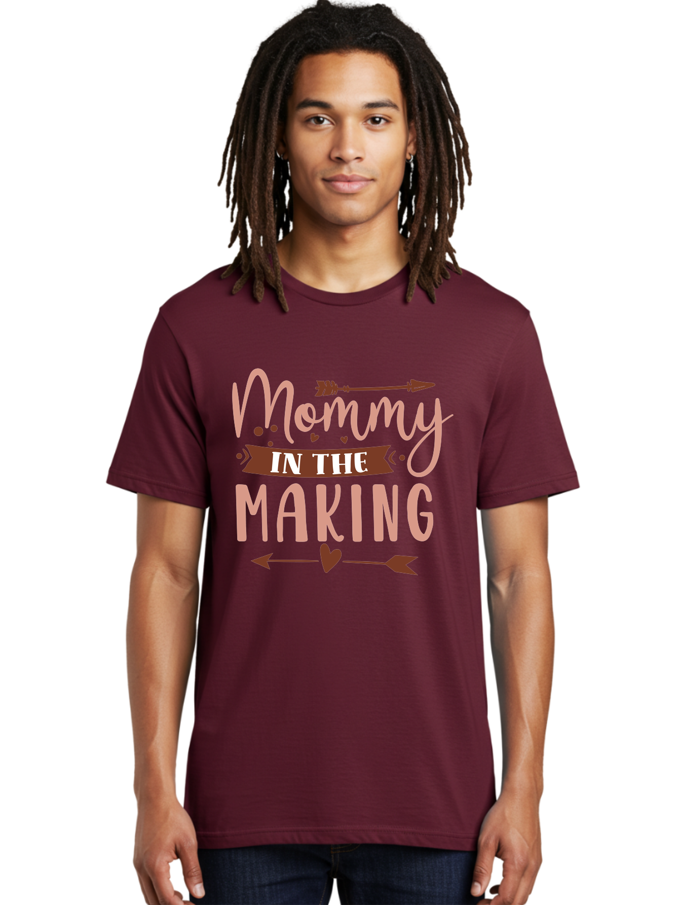 Mommy-In-The-Making Men'S Graphic Tee, 100% Cotton, Comfortable Casual Summer Wear, Machine Washable, Mommy In The Making, Pregnancy Announcement, Baby On The Way, Motherhood, Arrow Design, Pink Lettering, Heartwarming Message, Aad444 20