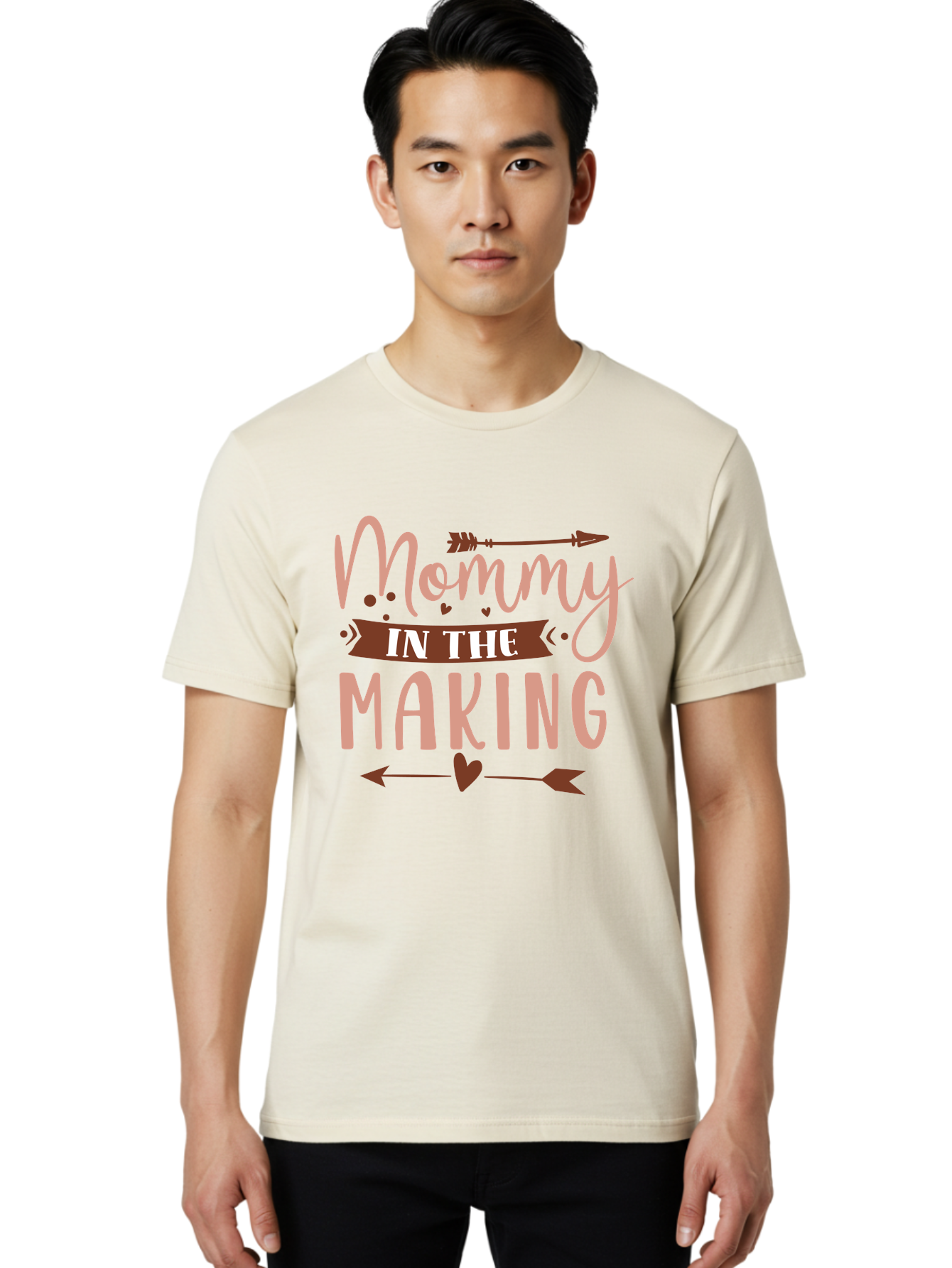 Mommy-In-The-Making Men'S Graphic Tee, 100% Cotton, Comfortable Casual Summer Wear, Machine Washable, Mommy In The Making, Pregnancy Announcement, Baby On The Way, Motherhood, Arrow Design, Pink Lettering, Heartwarming Message, Aad444 6