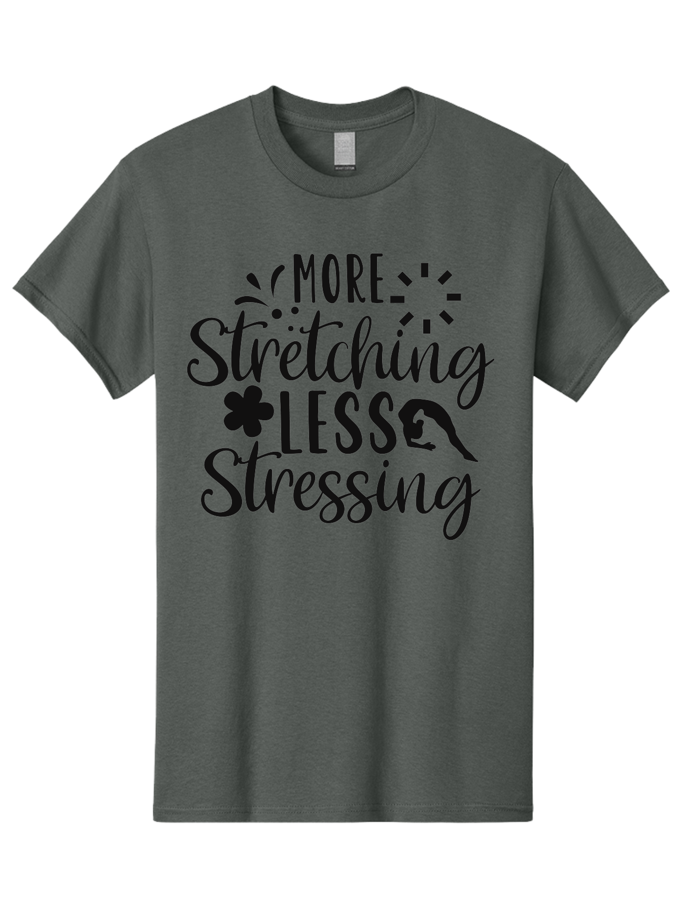 More-Stretching-Less-Stressing Men'S Graphic Tee, 100% Cotton, Comfortable Casual Summer Wear, Machine Washable, Motivational Quote, Yoga Inspiration, Mindfulness Mantra, Stress Relief, Wellness Affirmation, Fitness Motivation, Aad445 5