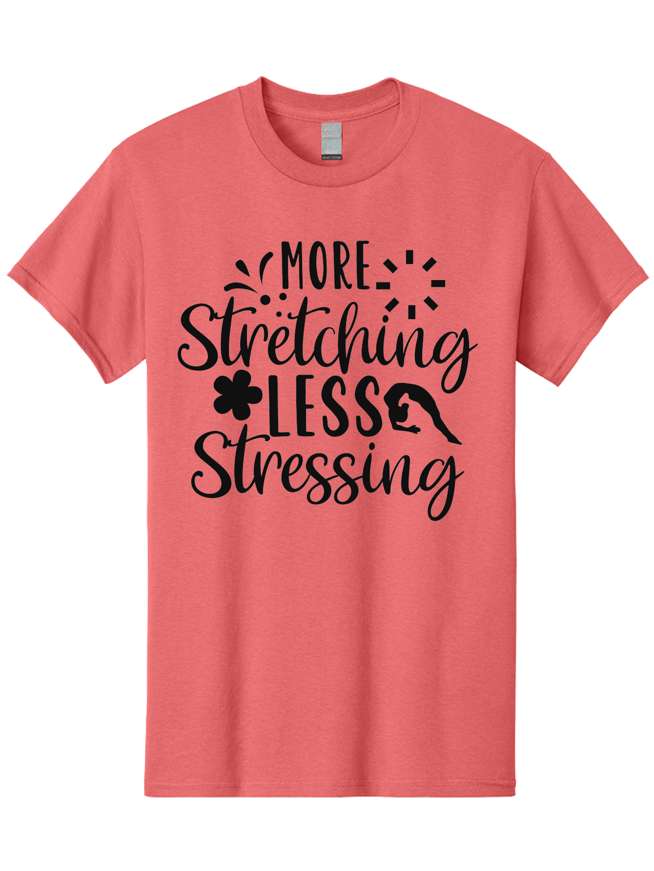 More-Stretching-Less-Stressing Men'S Graphic Tee, 100% Cotton, Comfortable Casual Summer Wear, Machine Washable, Motivational Quote, Yoga Inspiration, Mindfulness Mantra, Stress Relief, Wellness Affirmation, Fitness Motivation, Aad445 23