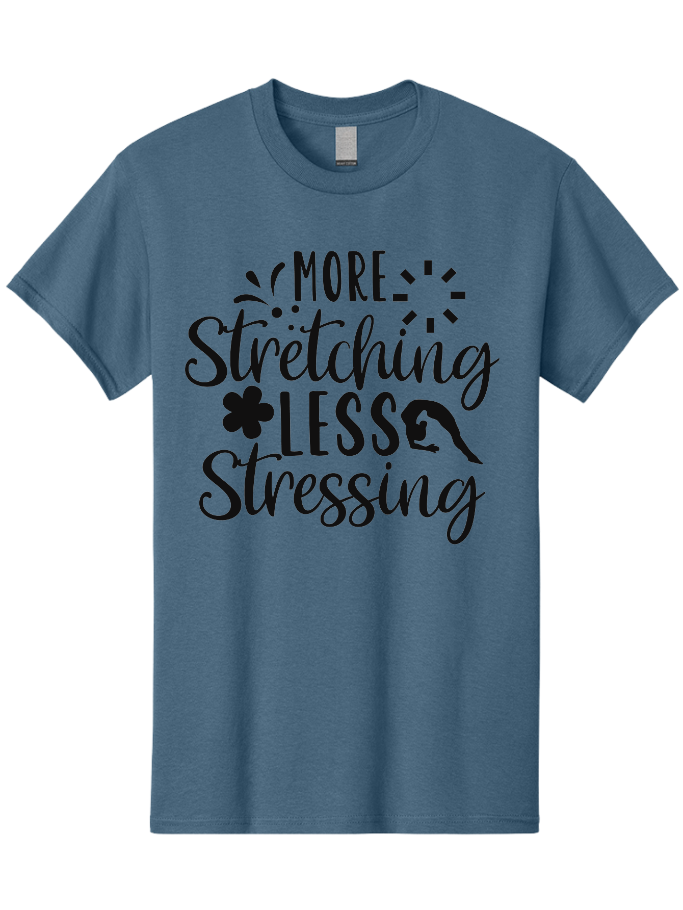 More-Stretching-Less-Stressing Men'S Graphic Tee, 100% Cotton, Comfortable Casual Summer Wear, Machine Washable, Motivational Quote, Yoga Inspiration, Mindfulness Mantra, Stress Relief, Wellness Affirmation, Fitness Motivation, Aad445 3