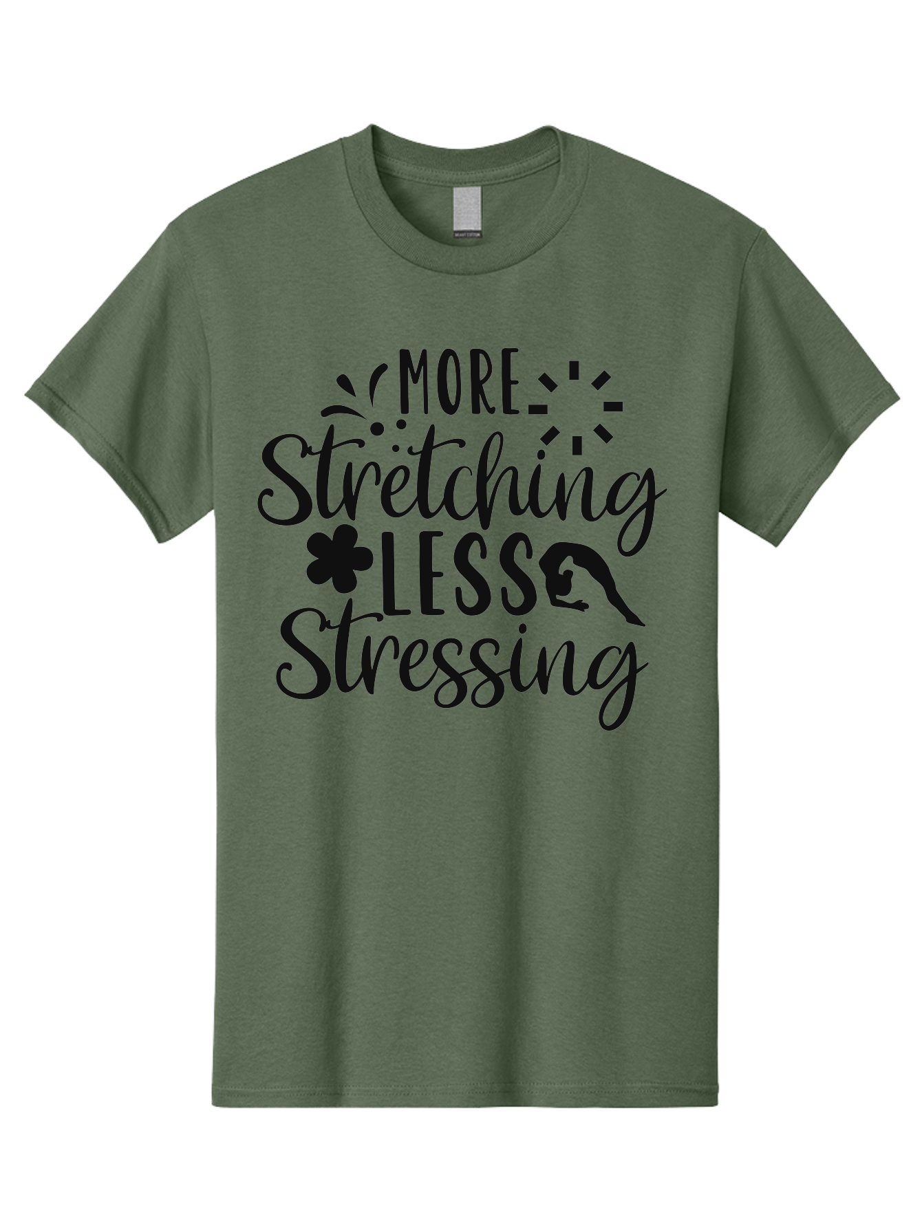 More-Stretching-Less-Stressing Men'S Graphic Tee, 100% Cotton, Comfortable Casual Summer Wear, Machine Washable, Motivational Quote, Yoga Inspiration, Mindfulness Mantra, Stress Relief, Wellness Affirmation, Fitness Motivation, Aad445 13