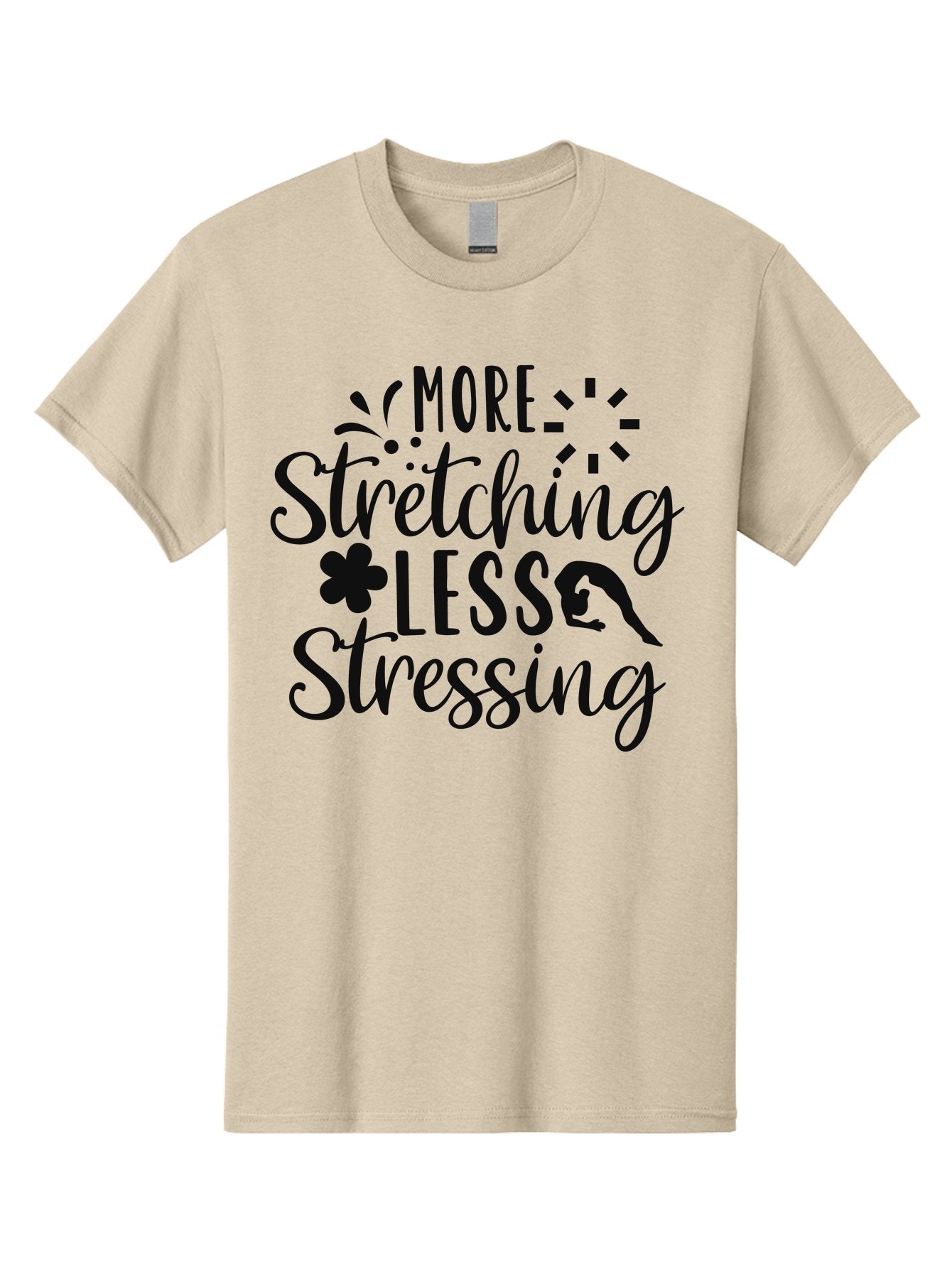 More-Stretching-Less-Stressing Men'S Graphic Tee, 100% Cotton, Comfortable Casual Summer Wear, Machine Washable, Motivational Quote, Yoga Inspiration, Mindfulness Mantra, Stress Relief, Wellness Affirmation, Fitness Motivation, Aad445 5