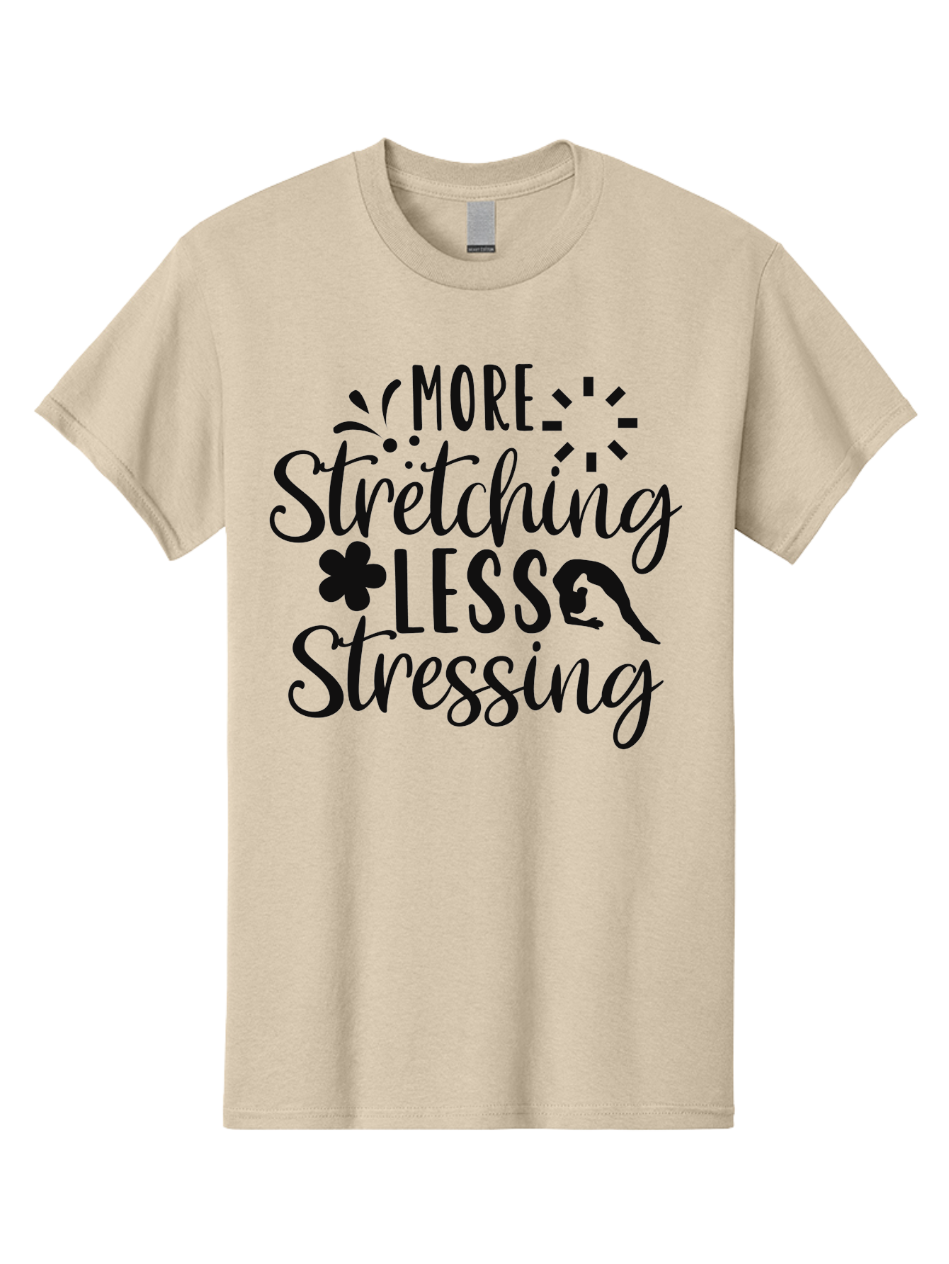 More-Stretching-Less-Stressing Men'S Graphic Tee, 100% Cotton, Comfortable Casual Summer Wear, Machine Washable, Motivational Quote, Yoga Inspiration, Mindfulness Mantra, Stress Relief, Wellness Affirmation, Fitness Motivation, Aad445 15