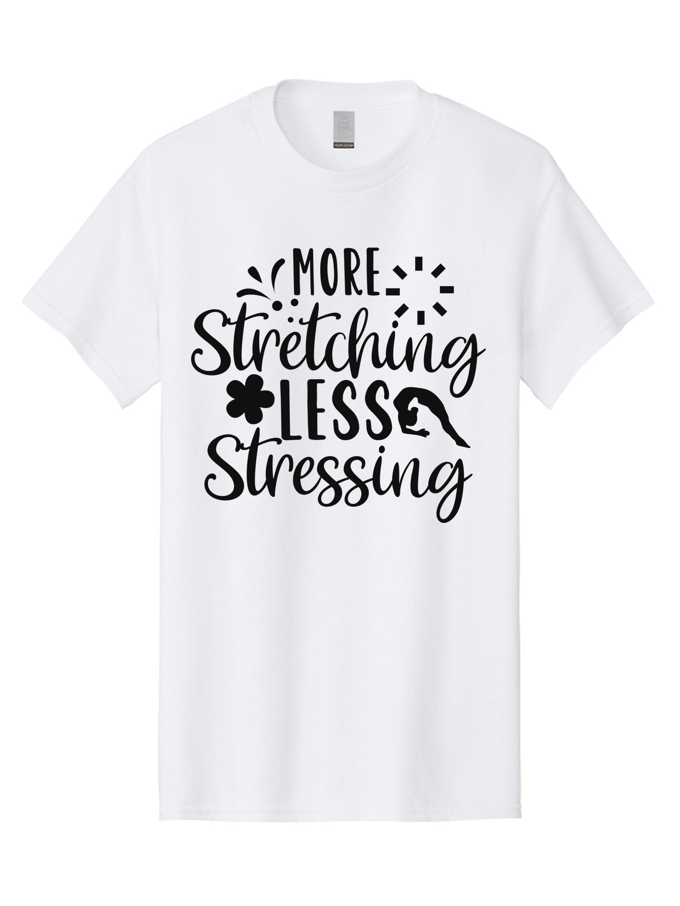 More-Stretching-Less-Stressing Men'S Graphic Tee, 100% Cotton, Comfortable Casual Summer Wear, Machine Washable, Motivational Quote, Yoga Inspiration, Mindfulness Mantra, Stress Relief, Wellness Affirmation, Fitness Motivation, Aad445 3
