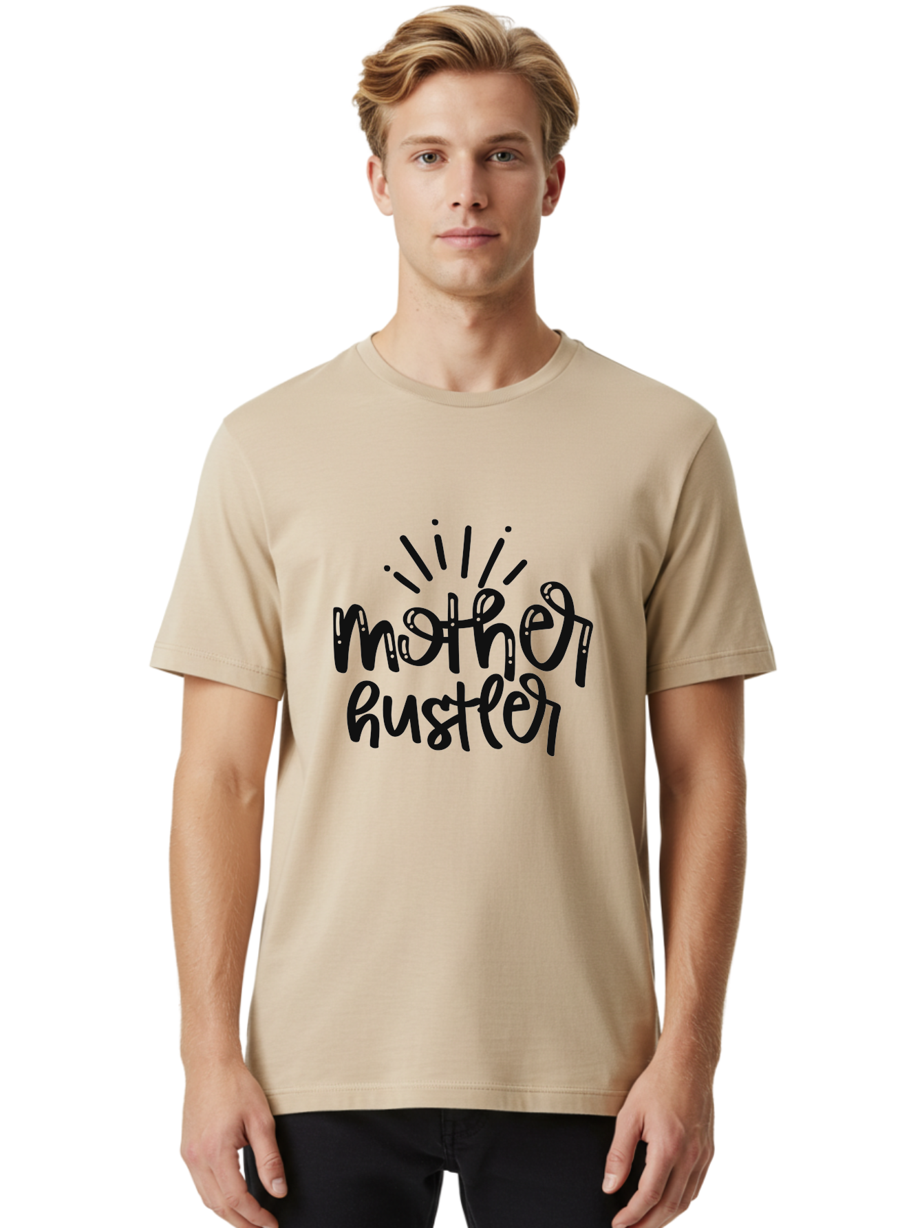 Mother-Hustler Men'S Graphic Tee, 100% Cotton, Comfortable Casual Summer Wear, Machine Washable, Empowering Quote, Motivational Phrase, Motherhood Inspiration, Hustler Mentality, Parenting Motivation, Black Lettering, Bold Text, Aad446 24