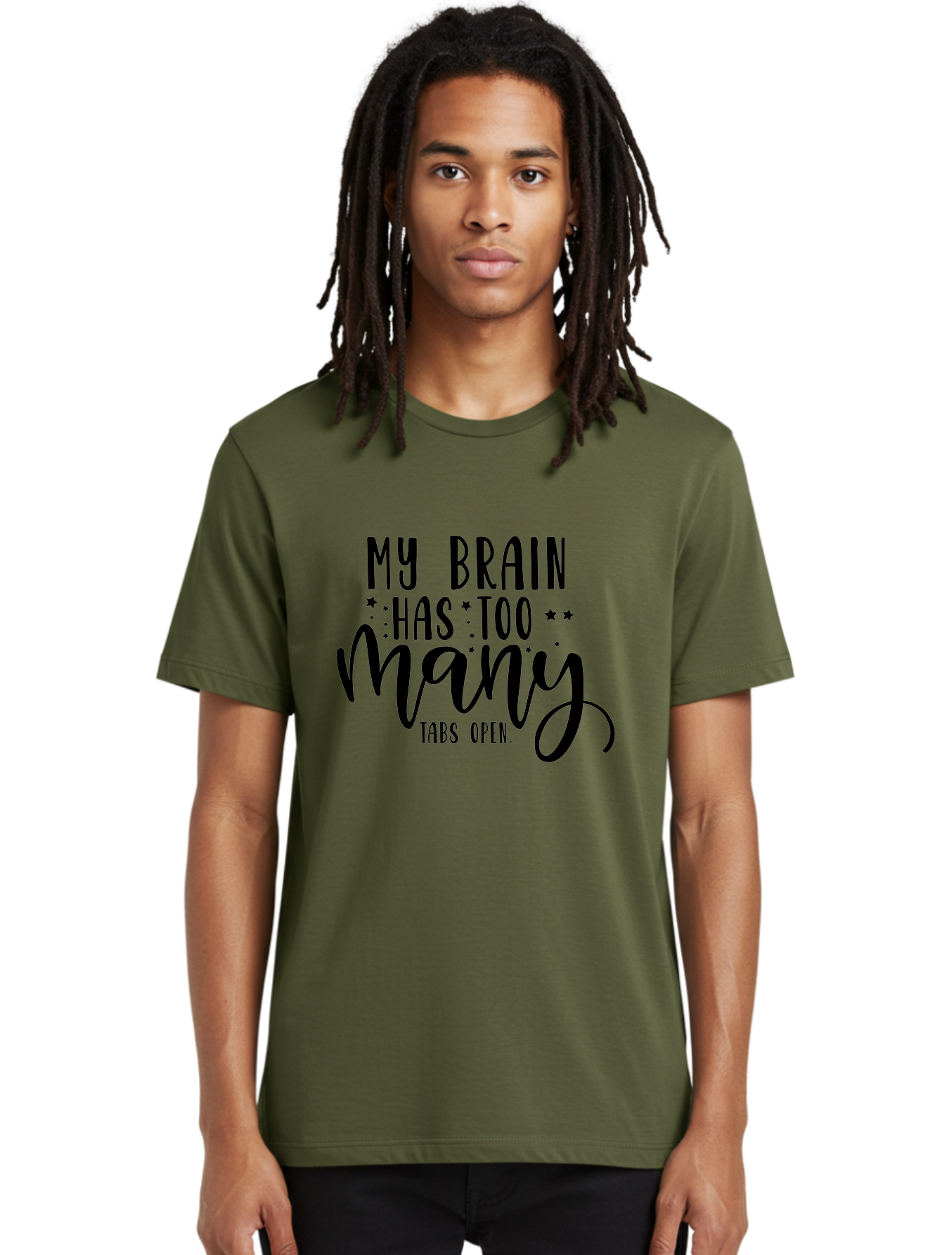 My-Brain-Has-Too-Many-Tabs-Open Men'S Graphic Tee, 100% Cotton, Comfortable Casual Summer Wear, Machine Washable, Funny Quote, Humorous Saying, Relatable Phrase, Brain Overload, Too Many Tabs Open, Mental Multitasking, Quirky Humor, Aad449 30