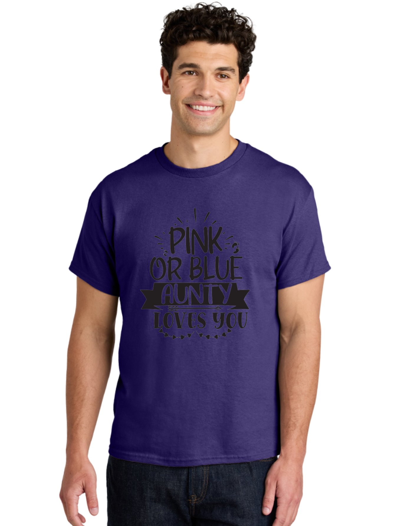 Pink-Or-Blue-Aunty-Loves-You Men'S Graphic Tee, 100% Cotton, Comfortable Casual Summer Wear, Machine Washable, Gender Reveal Message, Aunty Loves You, Pink Or Blue Theme, Baby Announcement, Cute Design, Fun Typography, Playful Decor, Aad455 18
