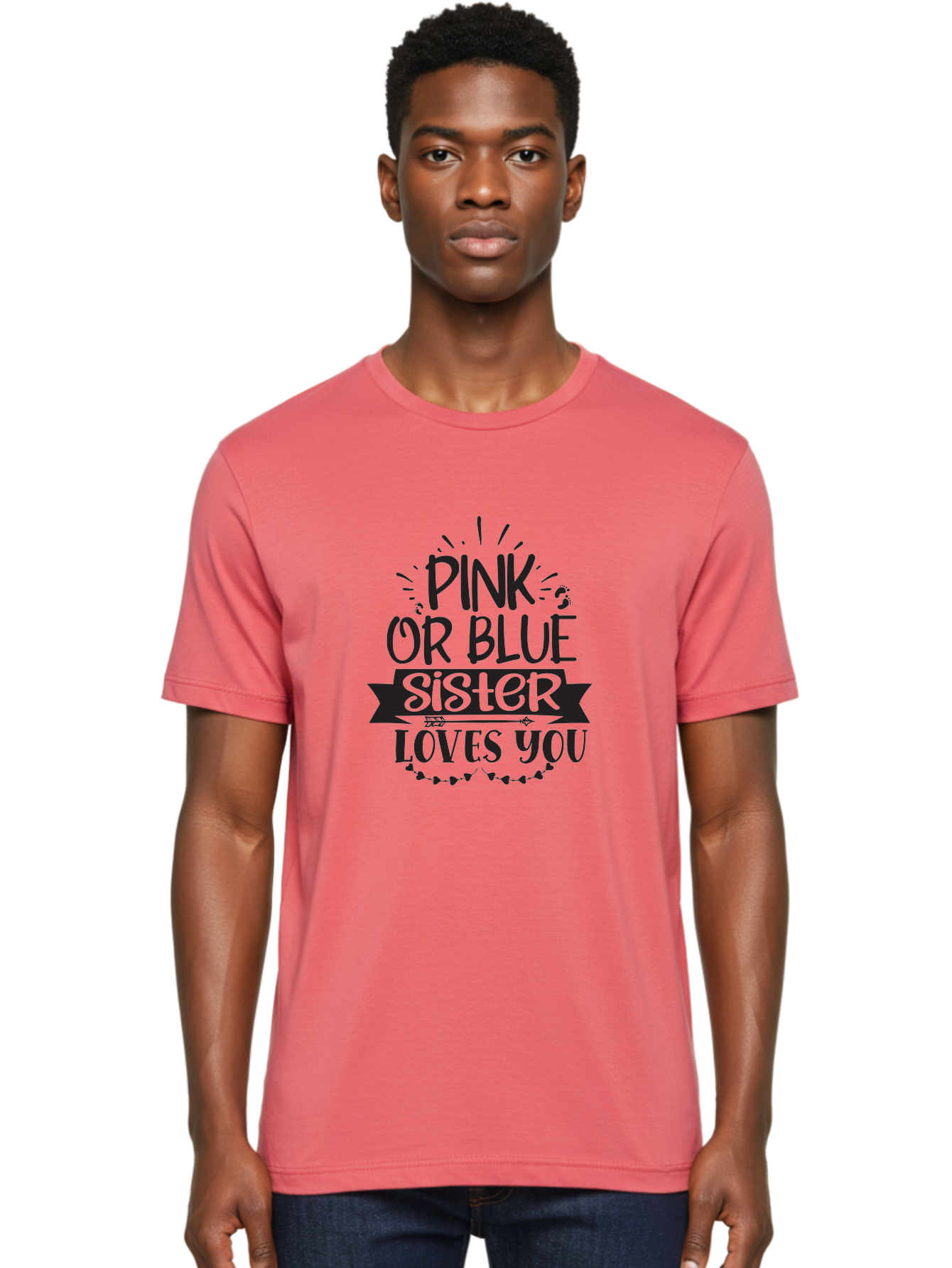 Pink-Or-Blue-Sister Men'S Graphic Tee, 100% Cotton, Comfortable Casual Summer Wear, Machine Washable, Gender Reveal, Baby Announcement, Pink Or Blue, Sister Loves You, Cute Design, Baby Shower, Newborn, Heartwarming Message, Sibling Love, Aad461 22