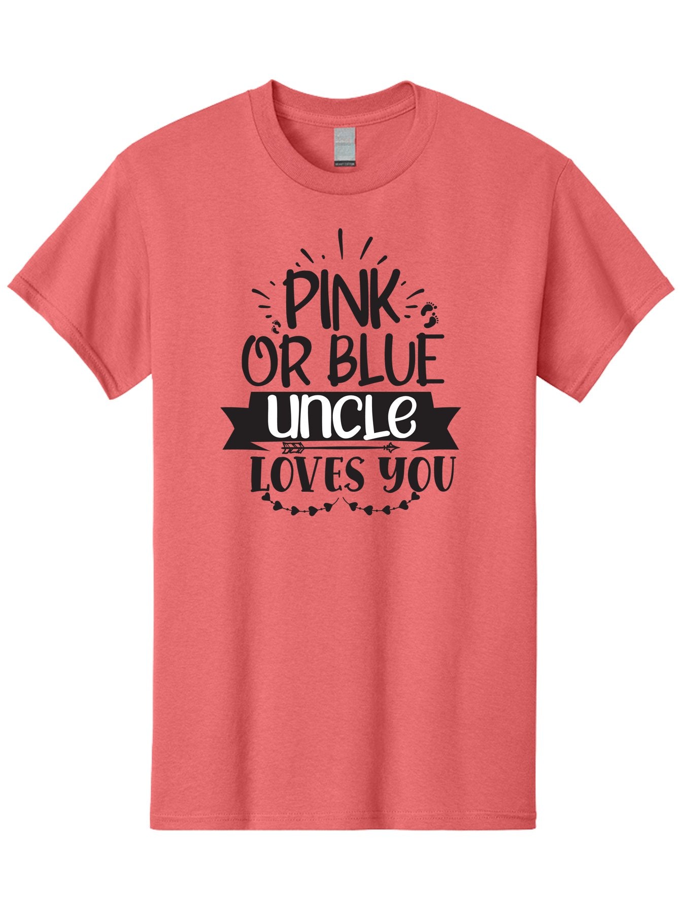 Pink-Or-Blue-Uncle-Loves-You Men'S Graphic Tee, 100% Cotton, Comfortable Casual Summer Wear, Machine Washable, Pink Or Blue, Uncle Loves You, Baby Shower, Gender Reveal, Uncles Day, Love Message, Baby Feet Aad462 9