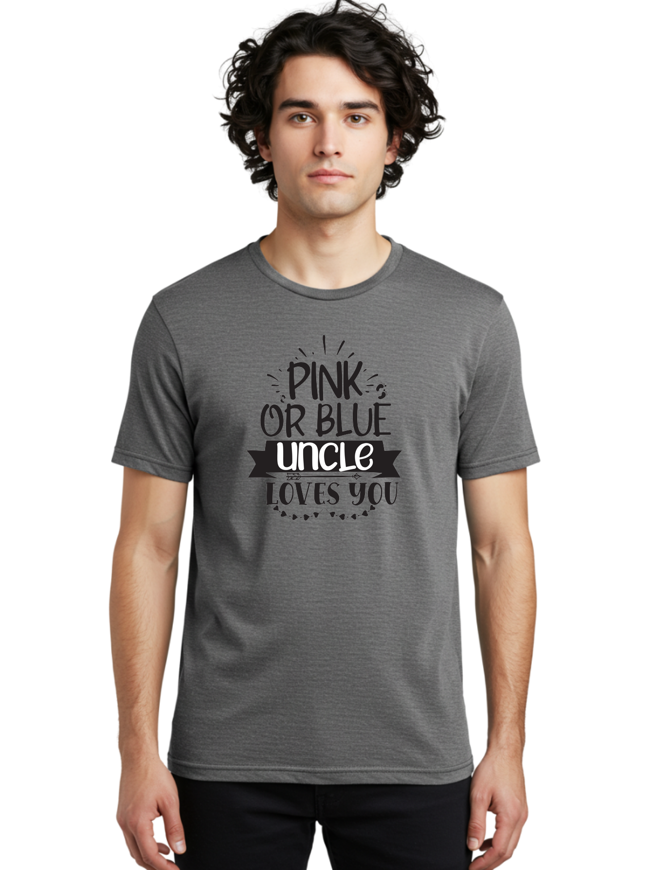 Pink-Or-Blue-Uncle-Loves-You Men'S Graphic Tee, 100% Cotton, Comfortable Casual Summer Wear, Machine Washable, Pink Or Blue, Uncle Loves You, Baby Shower, Gender Reveal, Uncles Day, Love Message, Baby Feet Aad462 28
