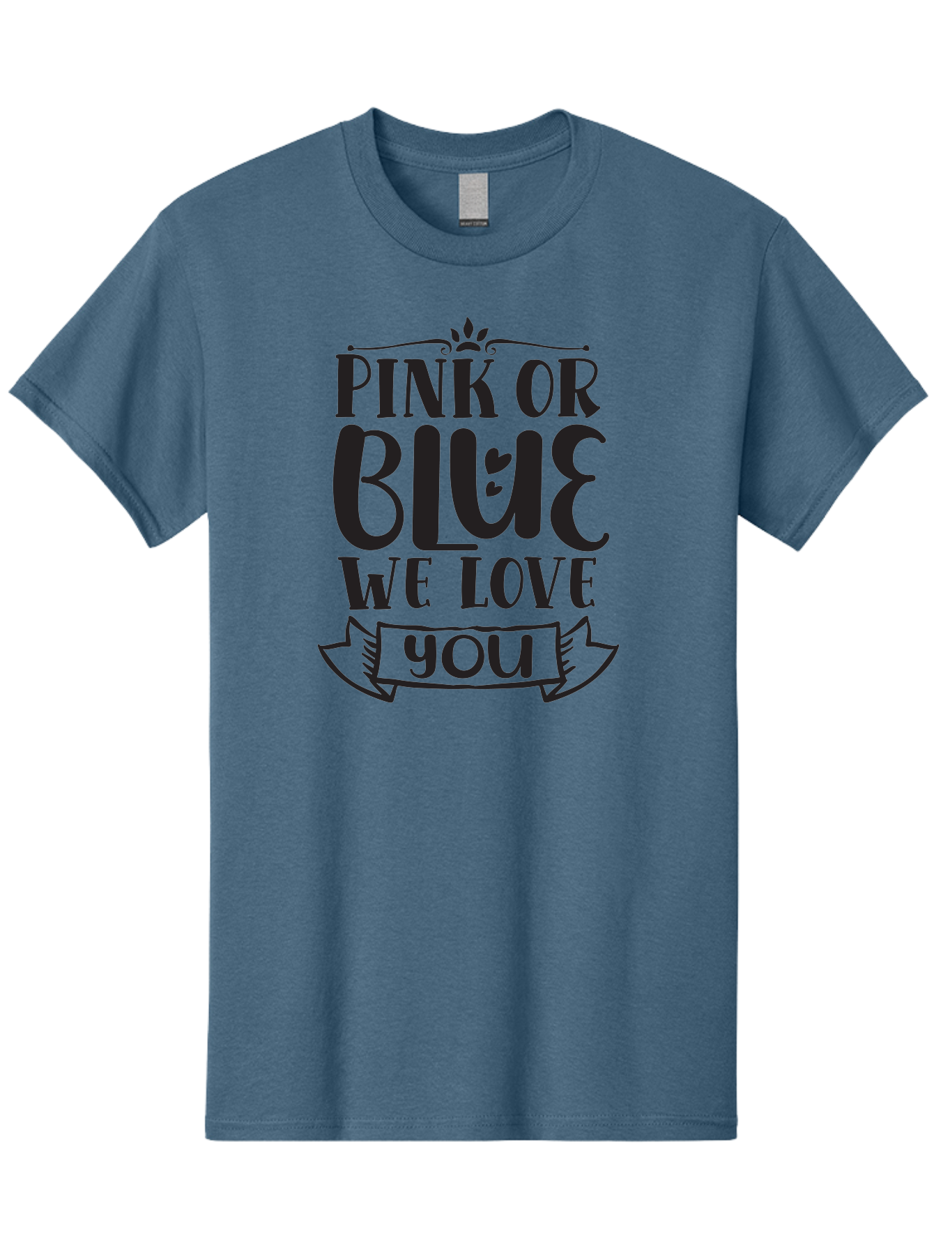 Pink-Or-Blue-We-Love-You Men'S Graphic Tee, 100% Cotton, Comfortable Casual Summer Wear, Machine Washable, Gender Reveal Message, Baby Love, Pink Or Blue, Cute Design, Ribbon Banner, Decorative Text, Heartfelt Message, Sweet Sentiment Aad463 29
