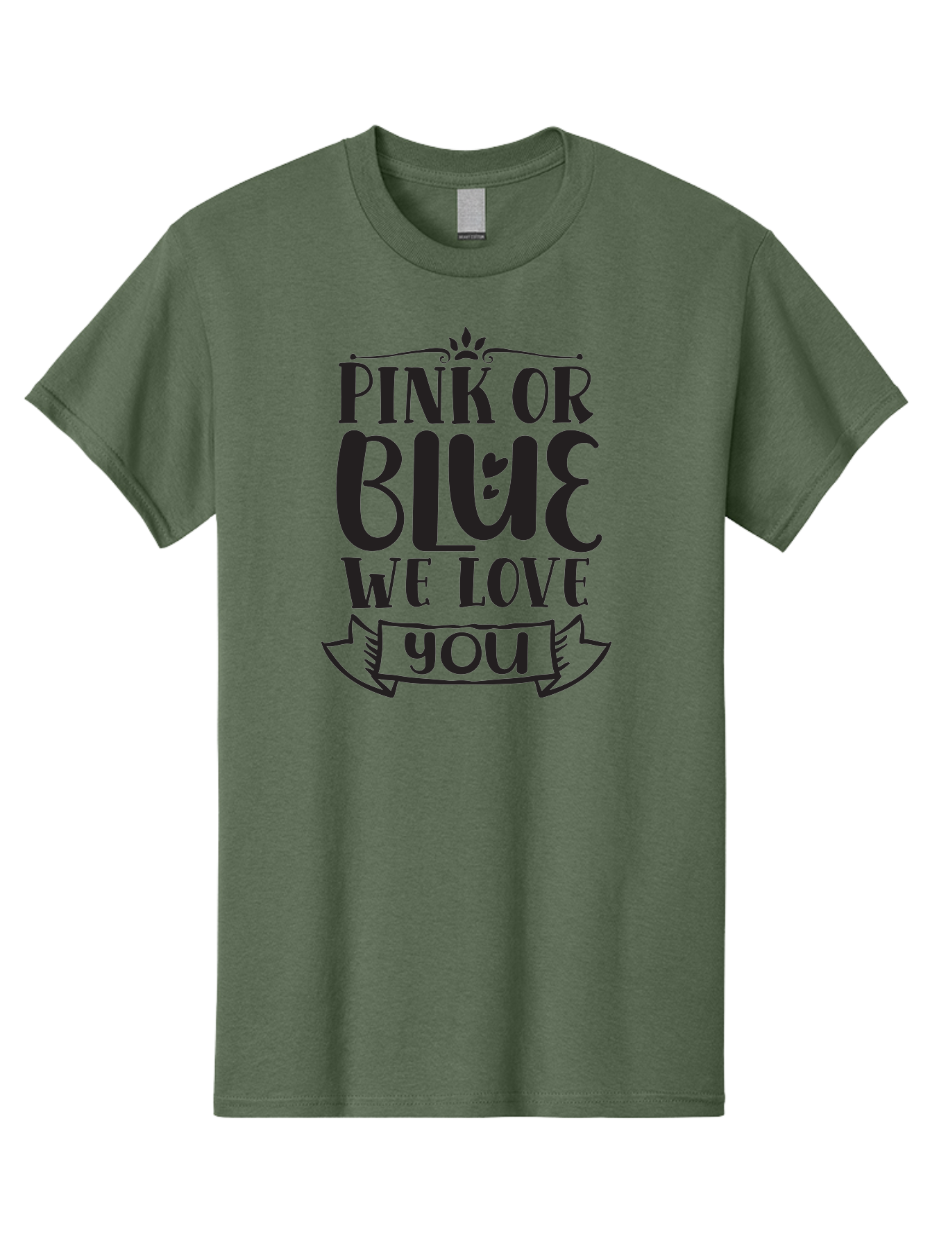 Pink-Or-Blue-We-Love-You Men'S Graphic Tee, 100% Cotton, Comfortable Casual Summer Wear, Machine Washable, Gender Reveal Message, Baby Love, Pink Or Blue, Cute Design, Ribbon Banner, Decorative Text, Heartfelt Message, Sweet Sentiment Aad463