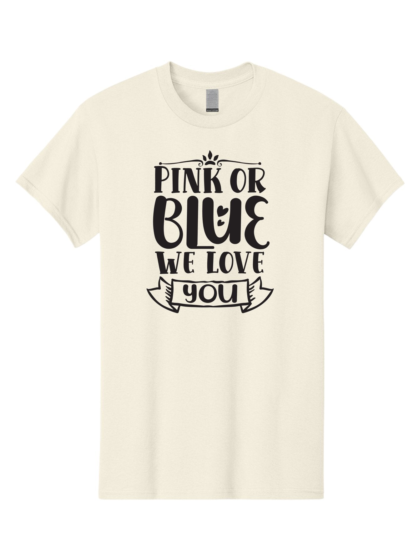 Pink-Or-Blue-We-Love-You Men'S Graphic Tee, 100% Cotton, Comfortable Casual Summer Wear, Machine Washable, Gender Reveal Message, Baby Love, Pink Or Blue, Cute Design, Ribbon Banner, Decorative Text, Heartfelt Message, Sweet Sentiment Aad463 11