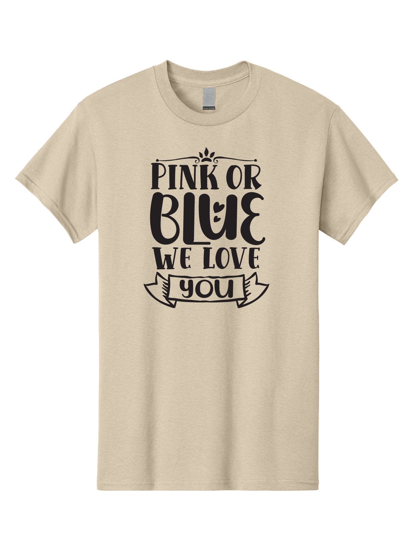 Pink-Or-Blue-We-Love-You Men'S Graphic Tee, 100% Cotton, Comfortable Casual Summer Wear, Machine Washable, Gender Reveal Message, Baby Love, Pink Or Blue, Cute Design, Ribbon Banner, Decorative Text, Heartfelt Message, Sweet Sentiment Aad463 6