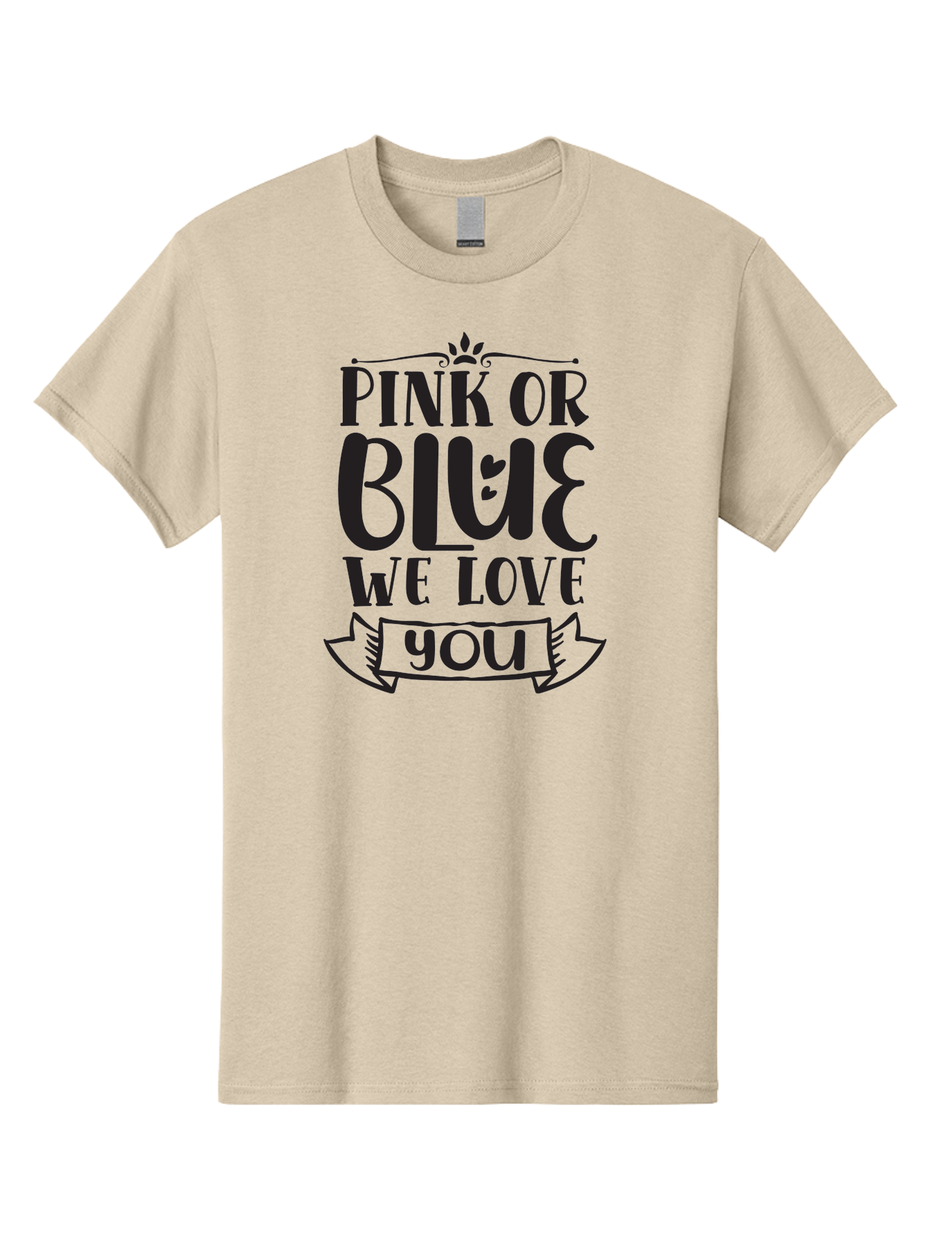 Pink-Or-Blue-We-Love-You Men'S Graphic Tee, 100% Cotton, Comfortable Casual Summer Wear, Machine Washable, Gender Reveal Message, Baby Love, Pink Or Blue, Cute Design, Ribbon Banner, Decorative Text, Heartfelt Message, Sweet Sentiment Aad463 13
