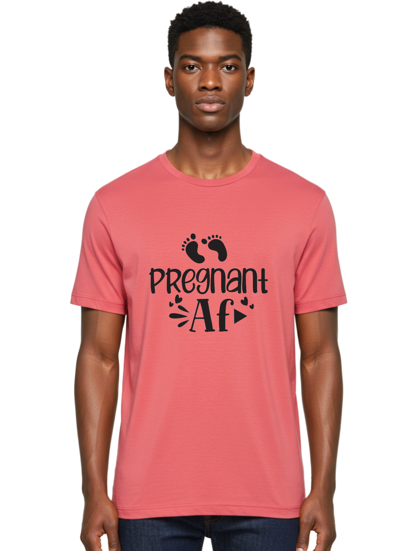 Pregnant-Af Men'S Graphic Tee, 100% Cotton, Comfortable Casual Summer Wear, Machine Washable, Baby Feet, Pregnant Announcement, Playful Typography, Whimsical Design, Heart Motifs, Expectation, Joy, Celebration, Family, Love, Expectant Mother, Aad466 12