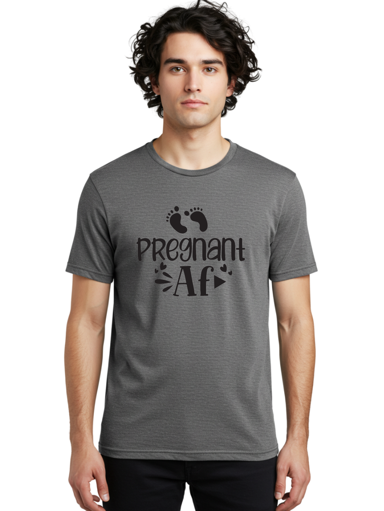 Pregnant-Af Men'S Graphic Tee, 100% Cotton, Comfortable Casual Summer Wear, Machine Washable, Baby Feet, Pregnant Announcement, Playful Typography, Whimsical Design, Heart Motifs, Expectation, Joy, Celebration, Family, Love, Expectant Mother, Aad466 8