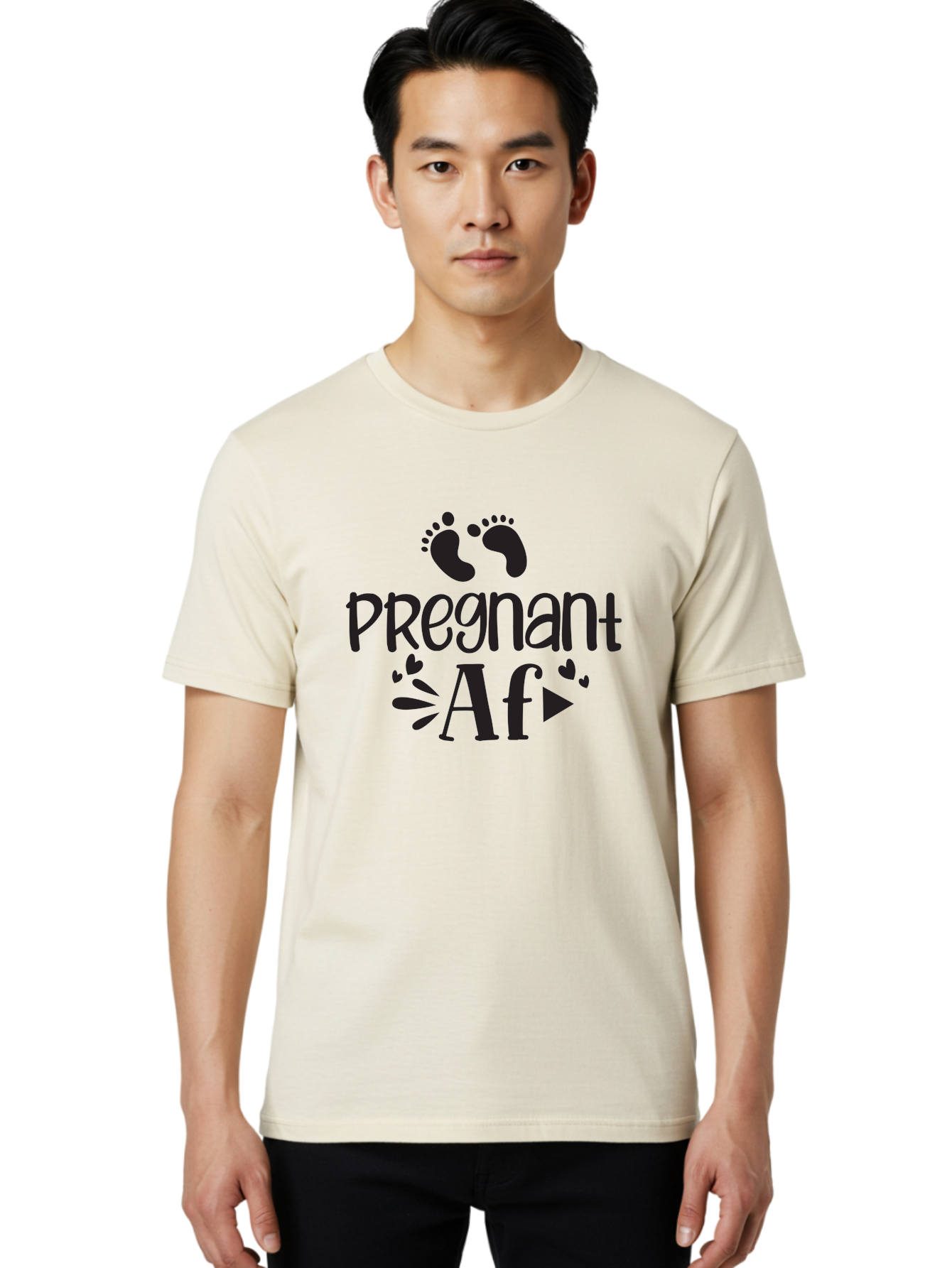 Pregnant-Af Men'S Graphic Tee, 100% Cotton, Comfortable Casual Summer Wear, Machine Washable, Baby Feet, Pregnant Announcement, Playful Typography, Whimsical Design, Heart Motifs, Expectation, Joy, Celebration, Family, Love, Expectant Mother, Aad466 16