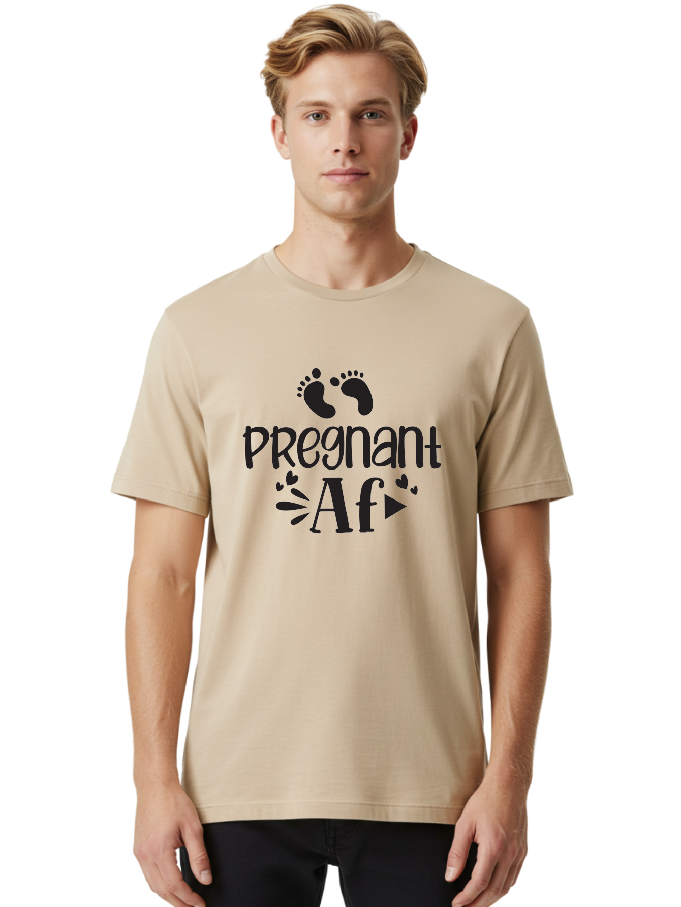 Pregnant-Af Men'S Graphic Tee, 100% Cotton, Comfortable Casual Summer Wear, Machine Washable, Baby Feet, Pregnant Announcement, Playful Typography, Whimsical Design, Heart Motifs, Expectation, Joy, Celebration, Family, Love, Expectant Mother, Aad466 24