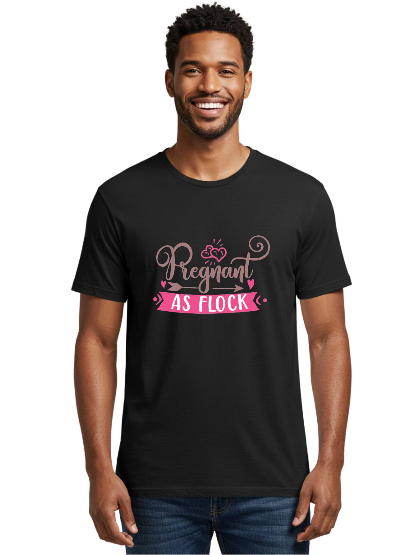 Pregnant-As-Flock Men'S Graphic Tee, 100% Cotton, Comfortable Casual Summer Wear, Machine Washable, Pregnant Announcement, Expectant Mother, Baby On Board, Pink Hearts, Cute Design, Pregnancy Reveal, New Baby, Baby Shower Gift Aad467 8