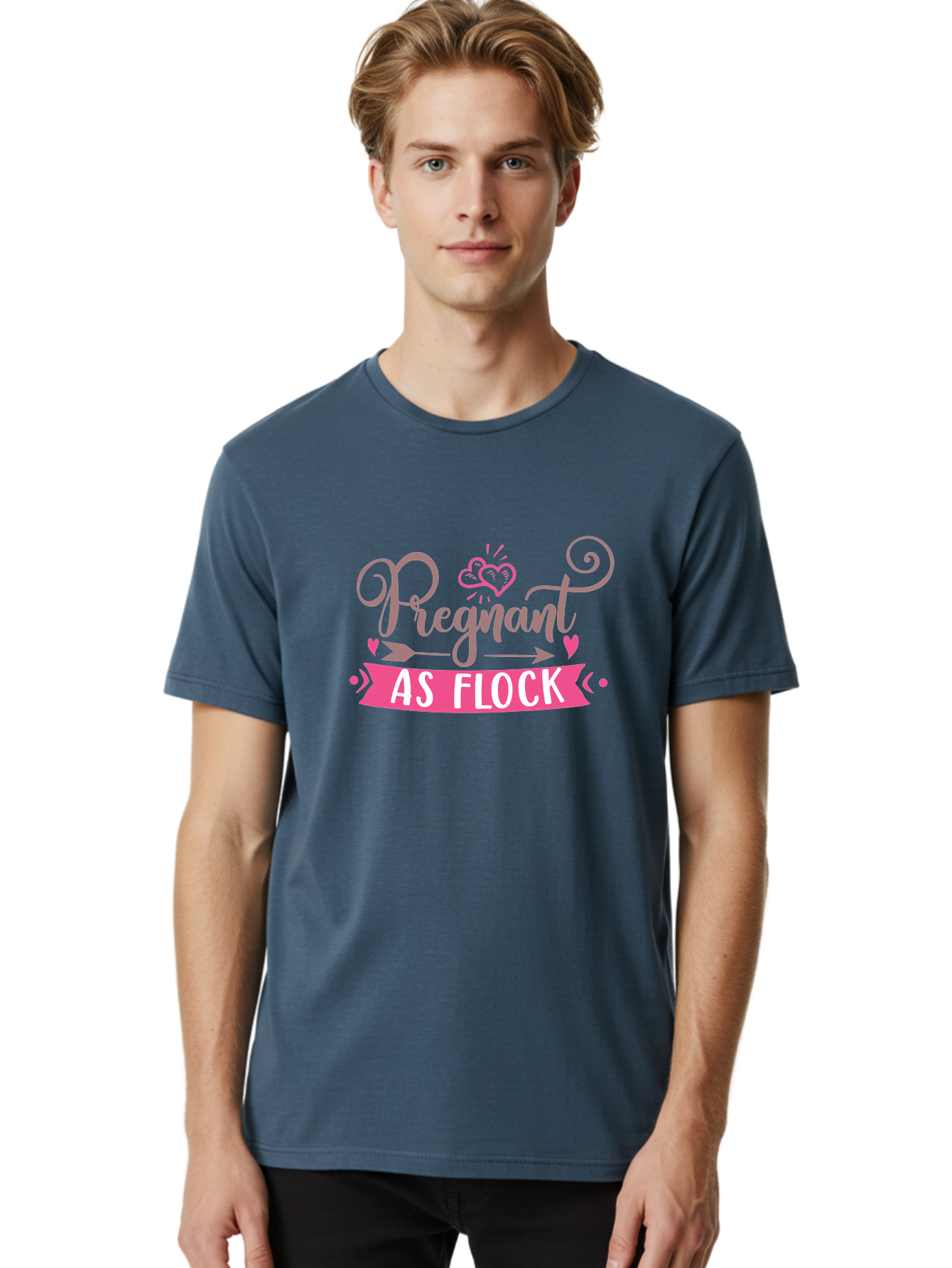Pregnant-As-Flock Men'S Graphic Tee, 100% Cotton, Comfortable Casual Summer Wear, Machine Washable, Pregnant Announcement, Expectant Mother, Baby On Board, Pink Hearts, Cute Design, Pregnancy Reveal, New Baby, Baby Shower Gift Aad467 16