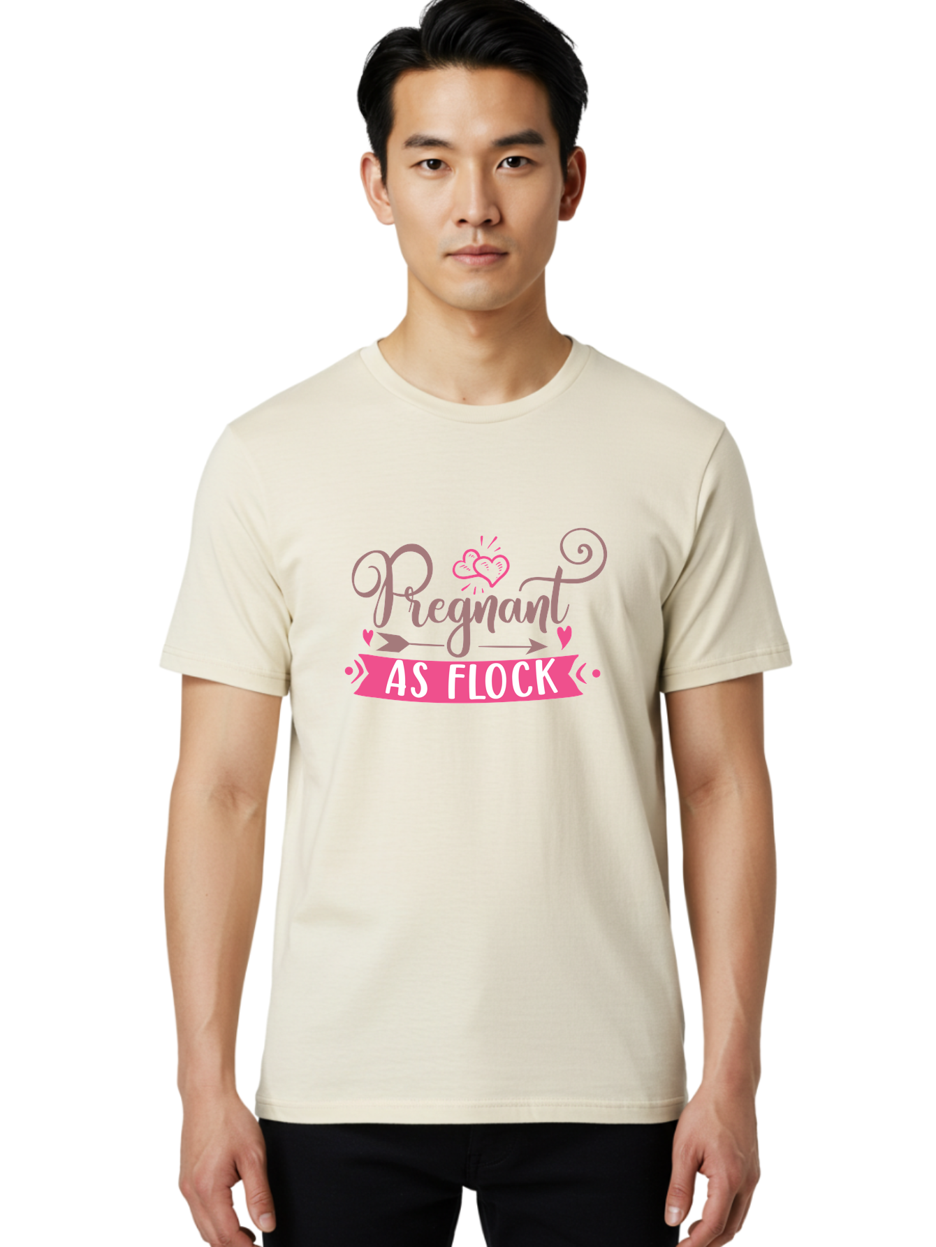 Pregnant-As-Flock Men'S Graphic Tee, 100% Cotton, Comfortable Casual Summer Wear, Machine Washable, Pregnant Announcement, Expectant Mother, Baby On Board, Pink Hearts, Cute Design, Pregnancy Reveal, New Baby, Baby Shower Gift Aad467 6