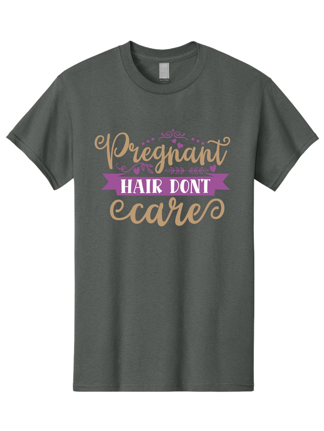 Pregnant-Hair-Don-T-Care Men'S Graphic Tee, 100% Cotton, Comfortable Casual Summer Wear, Machine Washable, Pregnancy Humor, Funny Quotes, Hair Care Jokes, Pink Script, Purple Banner, Pregnancy Memes, Expectant Mothers, Humorous Sayings, Aad468 4