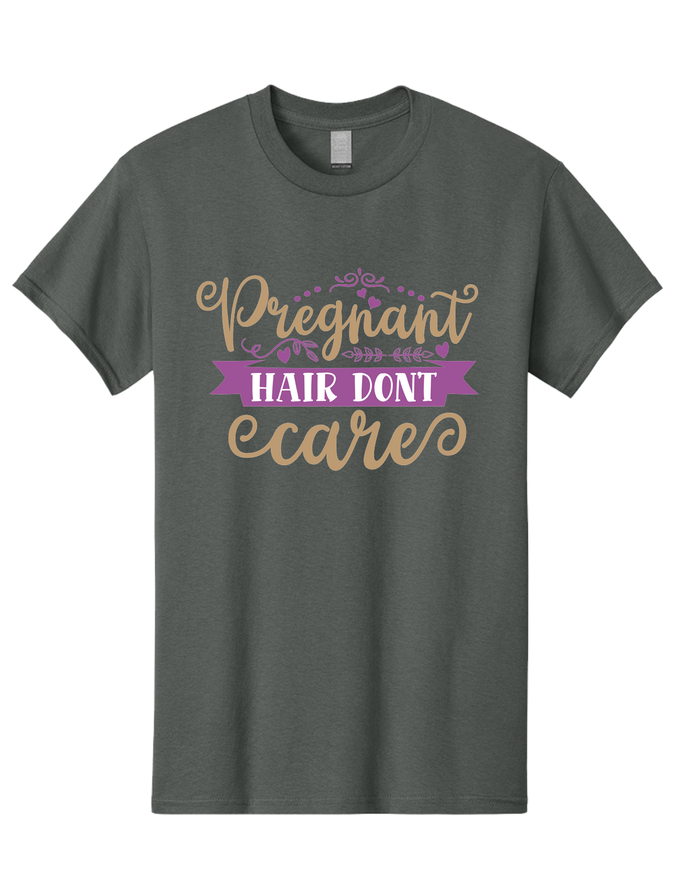 Pregnant-Hair-Don-T-Care Men'S Graphic Tee, 100% Cotton, Comfortable Casual Summer Wear, Machine Washable, Pregnancy Humor, Funny Quotes, Hair Care Jokes, Pink Script, Purple Banner, Pregnancy Memes, Expectant Mothers, Humorous Sayings, Aad468 23