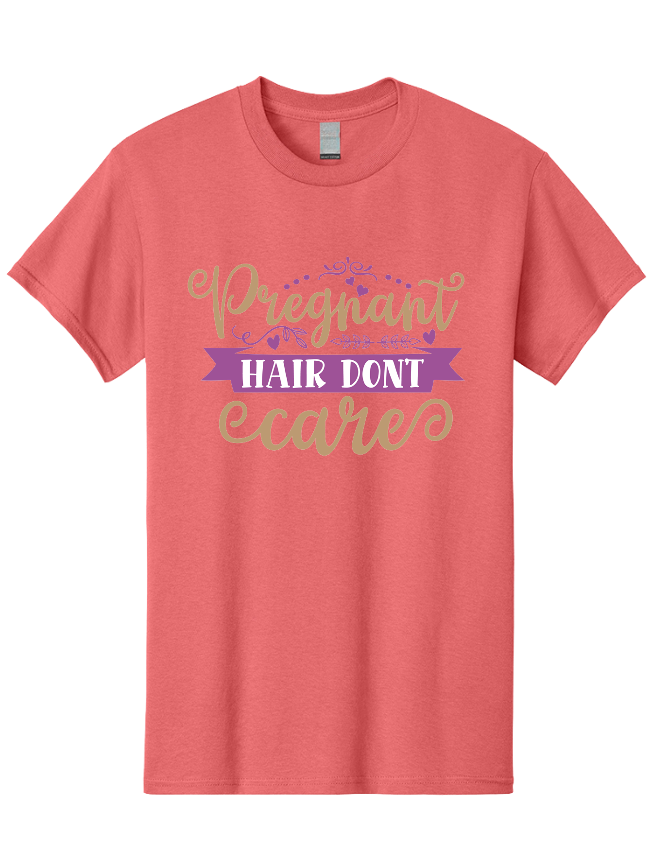 Pregnant-Hair-Don-T-Care Men'S Graphic Tee, 100% Cotton, Comfortable Casual Summer Wear, Machine Washable, Pregnancy Humor, Funny Quotes, Hair Care Jokes, Pink Script, Purple Banner, Pregnancy Memes, Expectant Mothers, Humorous Sayings, Aad468 7