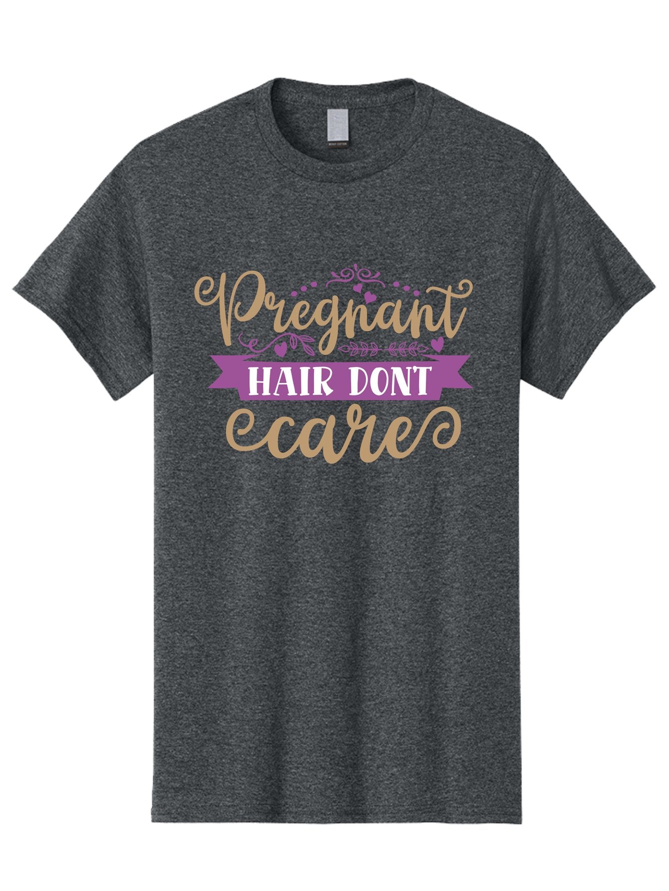 Pregnant-Hair-Don-T-Care Men'S Graphic Tee, 100% Cotton, Comfortable Casual Summer Wear, Machine Washable, Pregnancy Humor, Funny Quotes, Hair Care Jokes, Pink Script, Purple Banner, Pregnancy Memes, Expectant Mothers, Humorous Sayings, Aad468 15