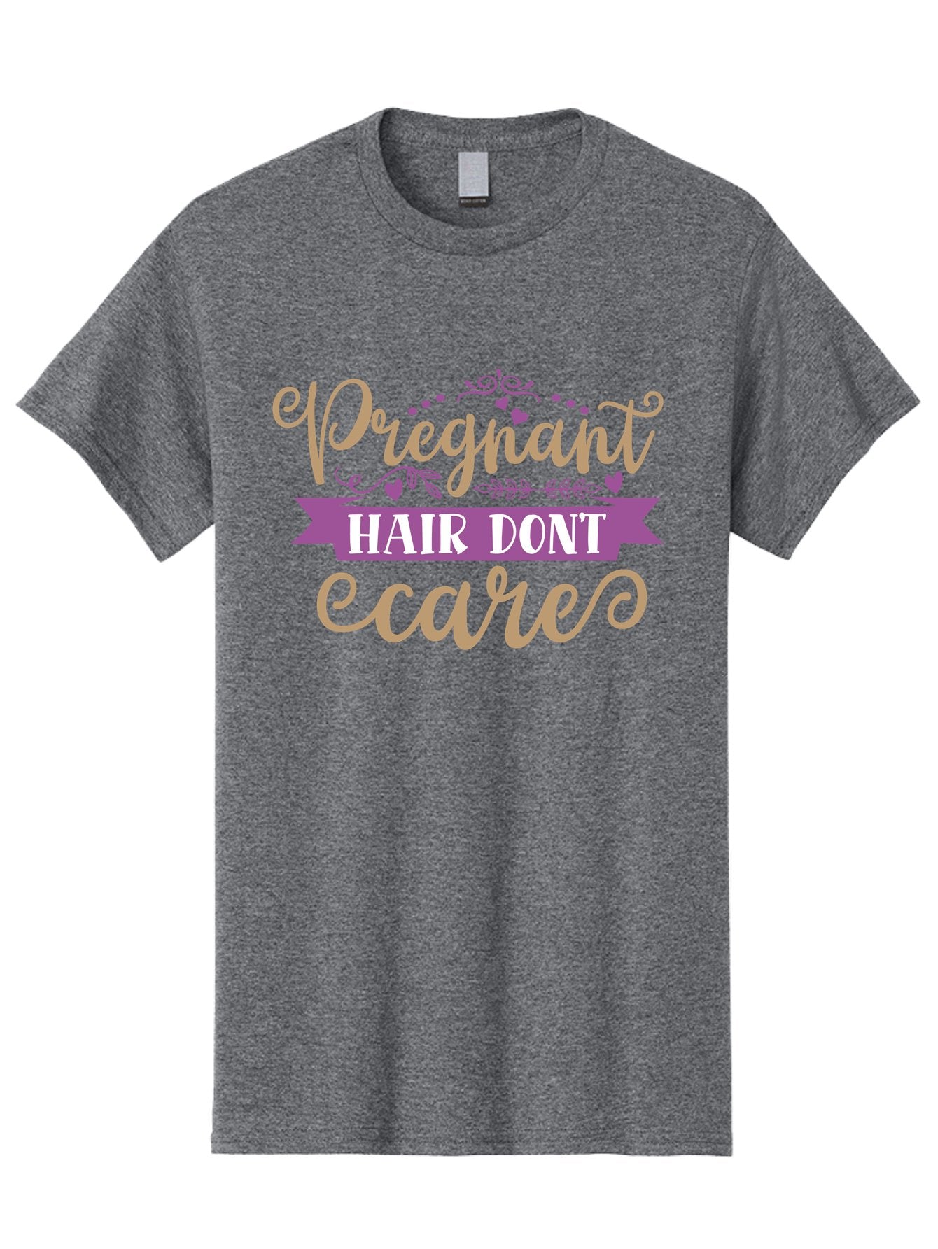 Pregnant-Hair-Don-T-Care Men'S Graphic Tee, 100% Cotton, Comfortable Casual Summer Wear, Machine Washable, Pregnancy Humor, Funny Quotes, Hair Care Jokes, Pink Script, Purple Banner, Pregnancy Memes, Expectant Mothers, Humorous Sayings, Aad468 12