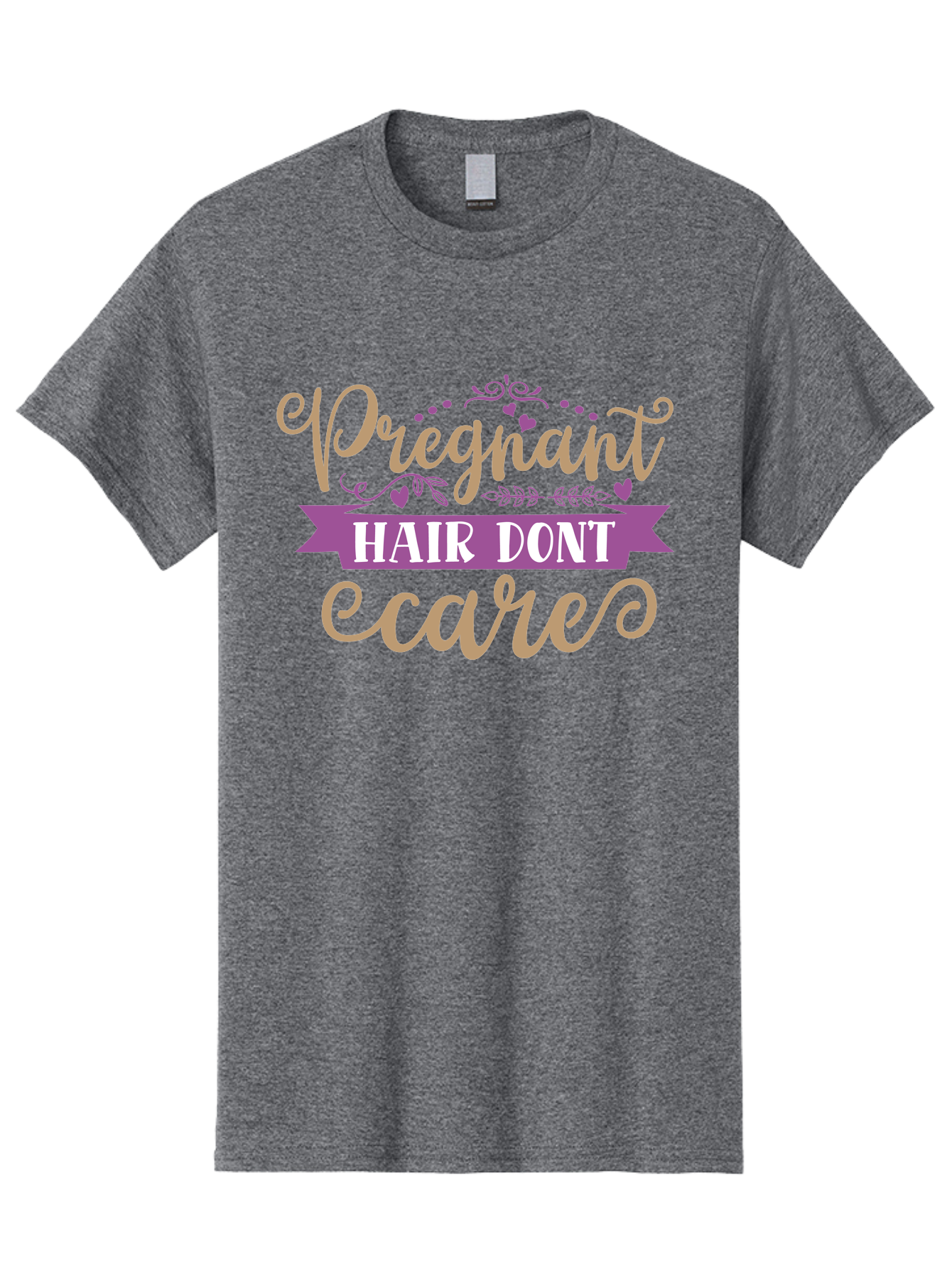 Pregnant-Hair-Don-T-Care Men'S Graphic Tee, 100% Cotton, Comfortable Casual Summer Wear, Machine Washable, Pregnancy Humor, Funny Quotes, Hair Care Jokes, Pink Script, Purple Banner, Pregnancy Memes, Expectant Mothers, Humorous Sayings, Aad468 5