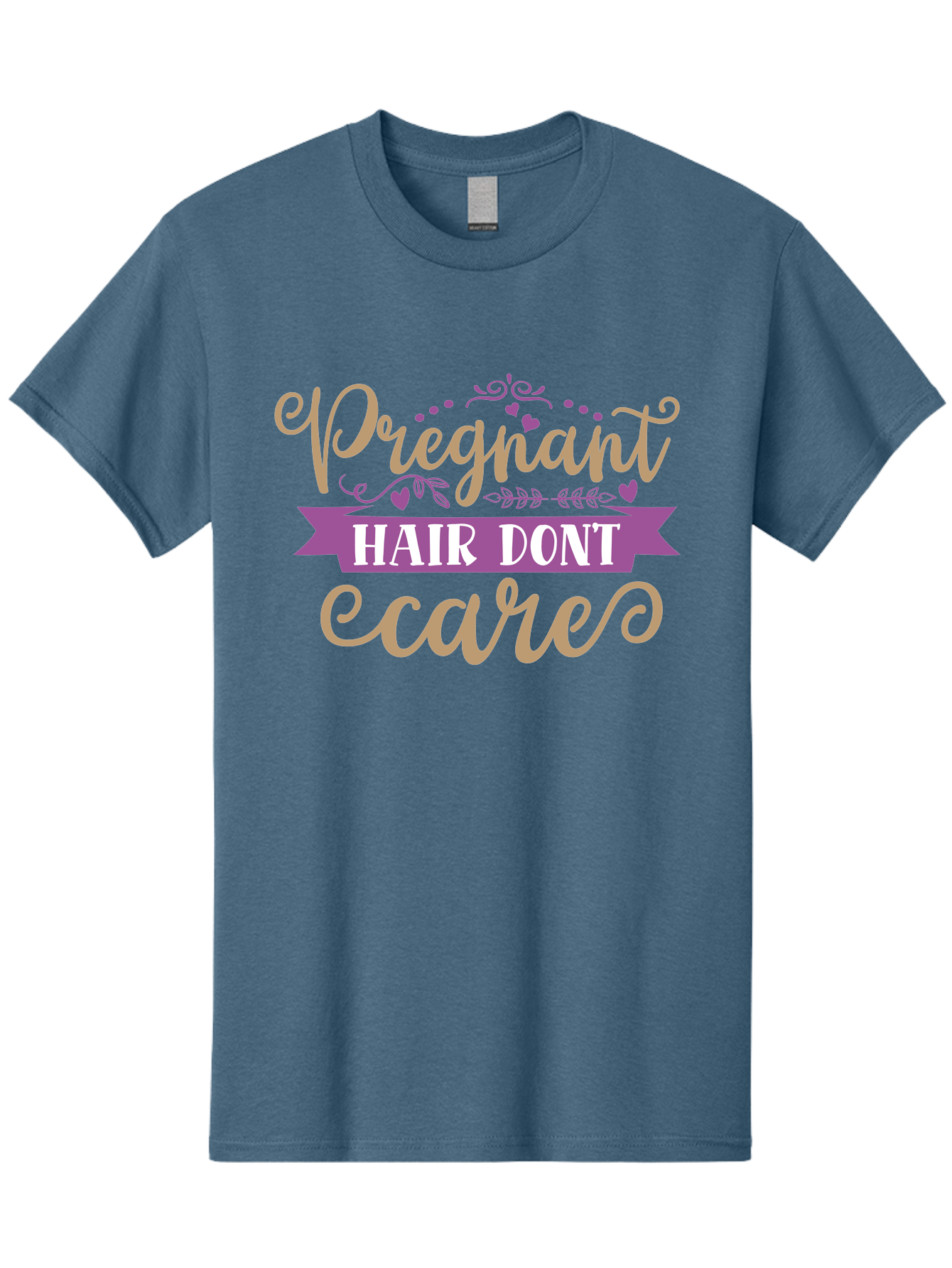 Pregnant-Hair-Don-T-Care Men'S Graphic Tee, 100% Cotton, Comfortable Casual Summer Wear, Machine Washable, Pregnancy Humor, Funny Quotes, Hair Care Jokes, Pink Script, Purple Banner, Pregnancy Memes, Expectant Mothers, Humorous Sayings, Aad468 21