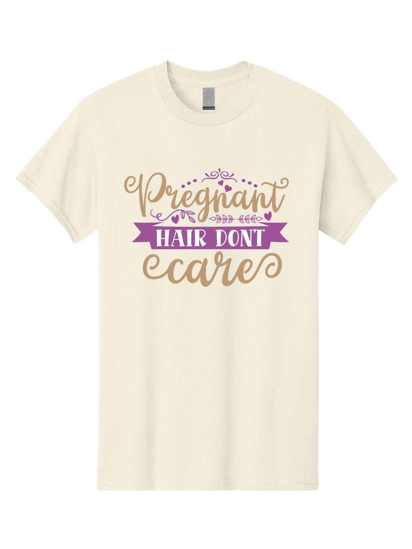 Pregnant-Hair-Don-T-Care Men'S Graphic Tee, 100% Cotton, Comfortable Casual Summer Wear, Machine Washable, Pregnancy Humor, Funny Quotes, Hair Care Jokes, Pink Script, Purple Banner, Pregnancy Memes, Expectant Mothers, Humorous Sayings, Aad468 13