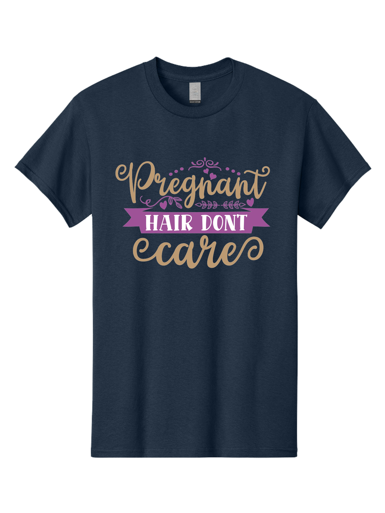 Pregnant-Hair-Don-T-Care Men'S Graphic Tee, 100% Cotton, Comfortable Casual Summer Wear, Machine Washable, Pregnancy Humor, Funny Quotes, Hair Care Jokes, Pink Script, Purple Banner, Pregnancy Memes, Expectant Mothers, Humorous Sayings, Aad468 27