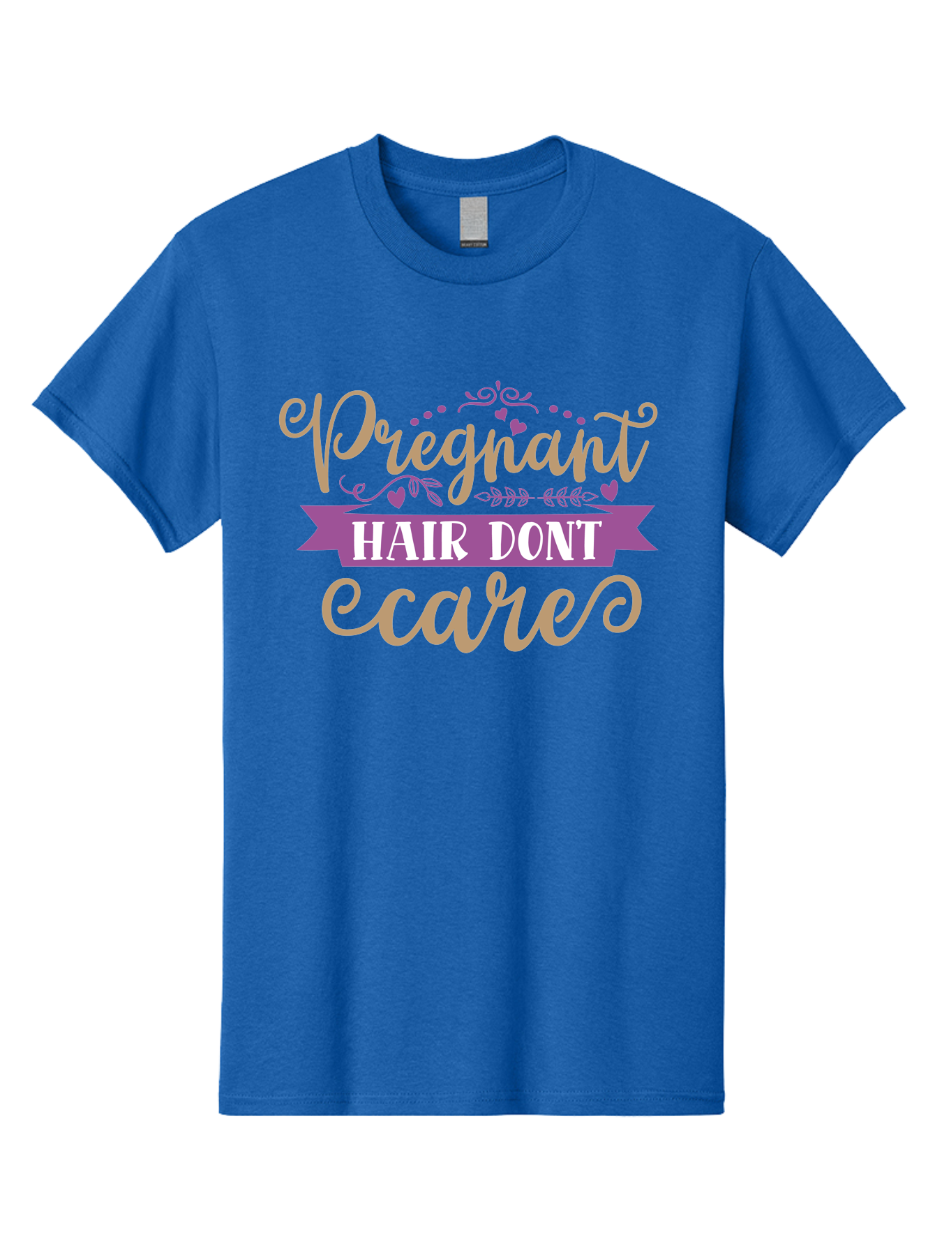 Pregnant-Hair-Don-T-Care Men'S Graphic Tee, 100% Cotton, Comfortable Casual Summer Wear, Machine Washable, Pregnancy Humor, Funny Quotes, Hair Care Jokes, Pink Script, Purple Banner, Pregnancy Memes, Expectant Mothers, Humorous Sayings, Aad468 19