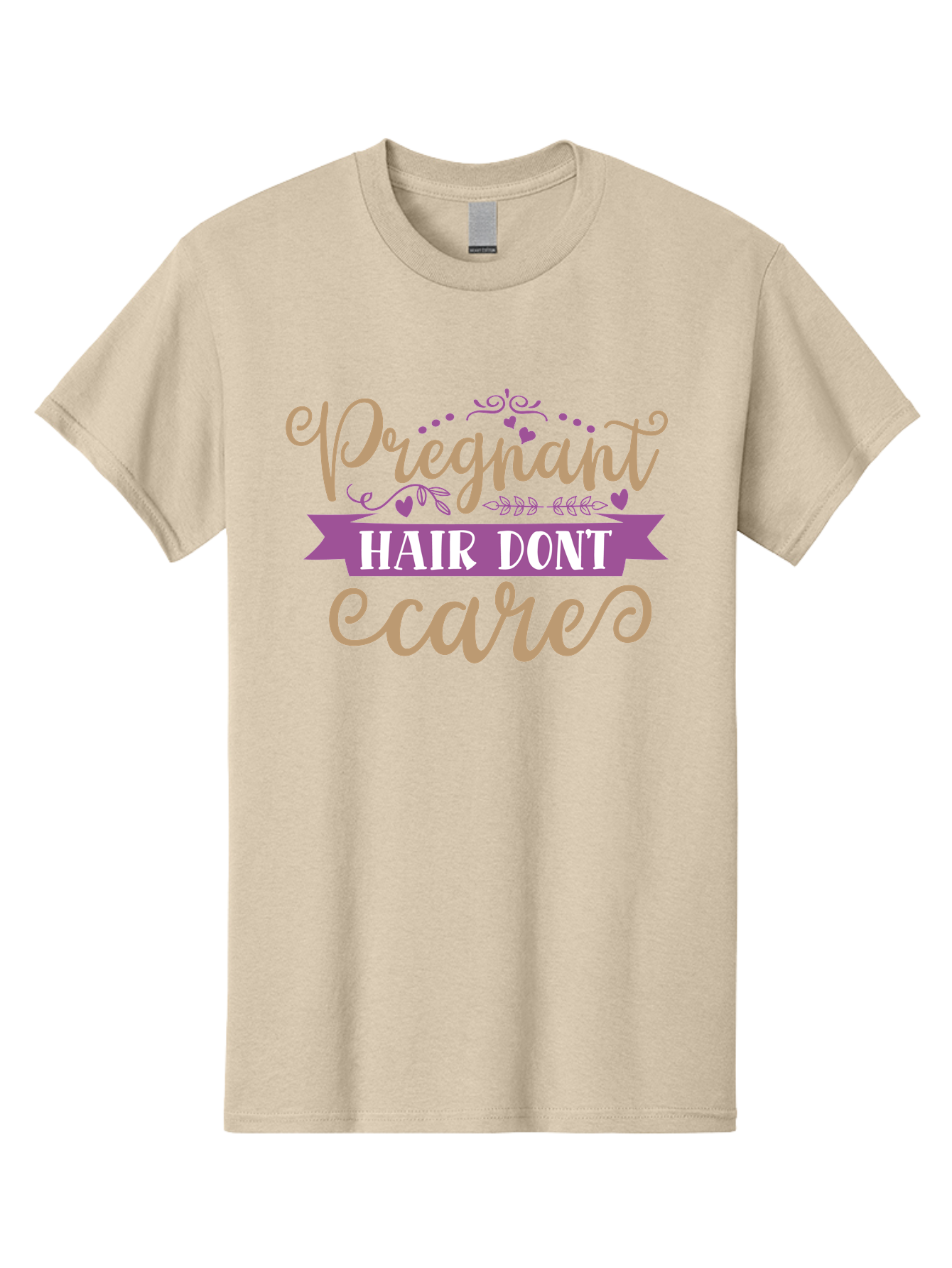 Pregnant-Hair-Don-T-Care Men'S Graphic Tee, 100% Cotton, Comfortable Casual Summer Wear, Machine Washable, Pregnancy Humor, Funny Quotes, Hair Care Jokes, Pink Script, Purple Banner, Pregnancy Memes, Expectant Mothers, Humorous Sayings, Aad468 15