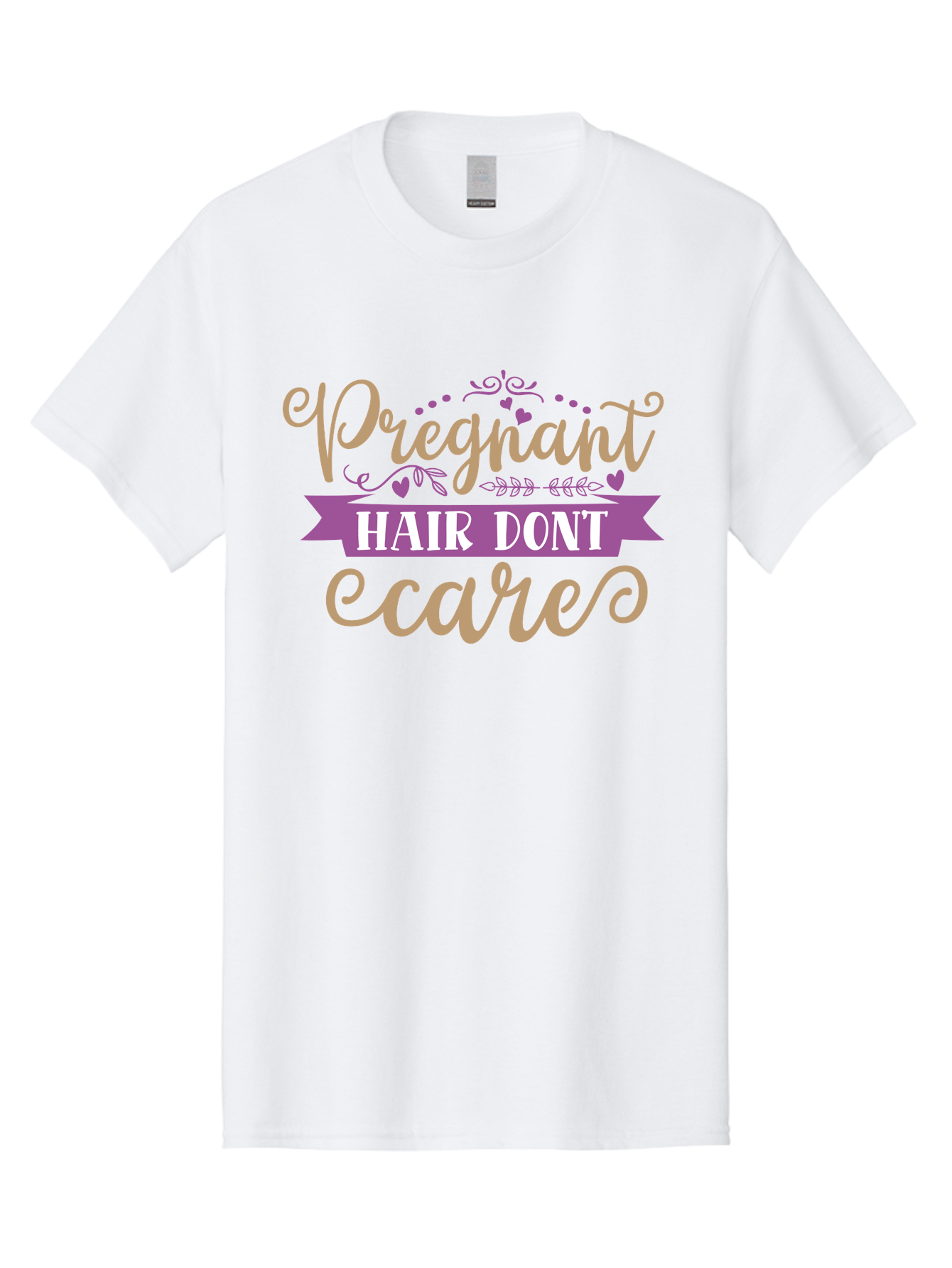 Pregnant-Hair-Don-T-Care Men'S Graphic Tee, 100% Cotton, Comfortable Casual Summer Wear, Machine Washable, Pregnancy Humor, Funny Quotes, Hair Care Jokes, Pink Script, Purple Banner, Pregnancy Memes, Expectant Mothers, Humorous Sayings, Aad468 11