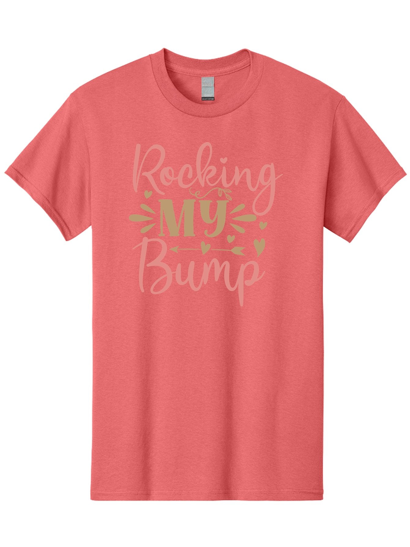 Rocking-My-Bump Men'S Graphic Tee, 100% Cotton, Comfortable Casual Summer Wear, Machine Washable, Baby Bump, Rocking My Baby Bump, Pink Cursive Text, Gold Lettering, Cute Designs, Pregnancy Announcement, Baby Shower, Hearts And Arrows, Aad473 6
