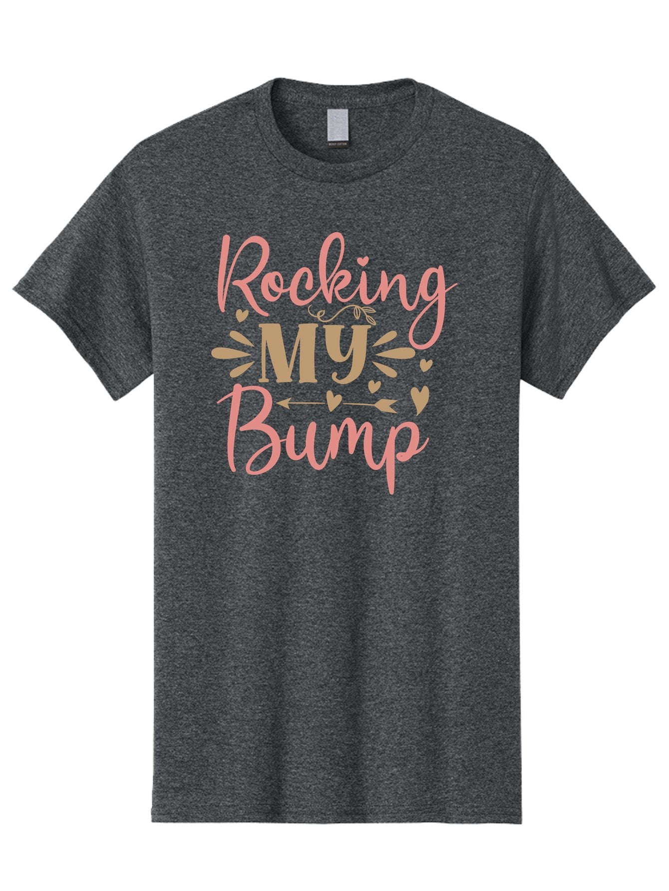 Rocking-My-Bump Men'S Graphic Tee, 100% Cotton, Comfortable Casual Summer Wear, Machine Washable, Baby Bump, Rocking My Baby Bump, Pink Cursive Text, Gold Lettering, Cute Designs, Pregnancy Announcement, Baby Shower, Hearts And Arrows, Aad473 9