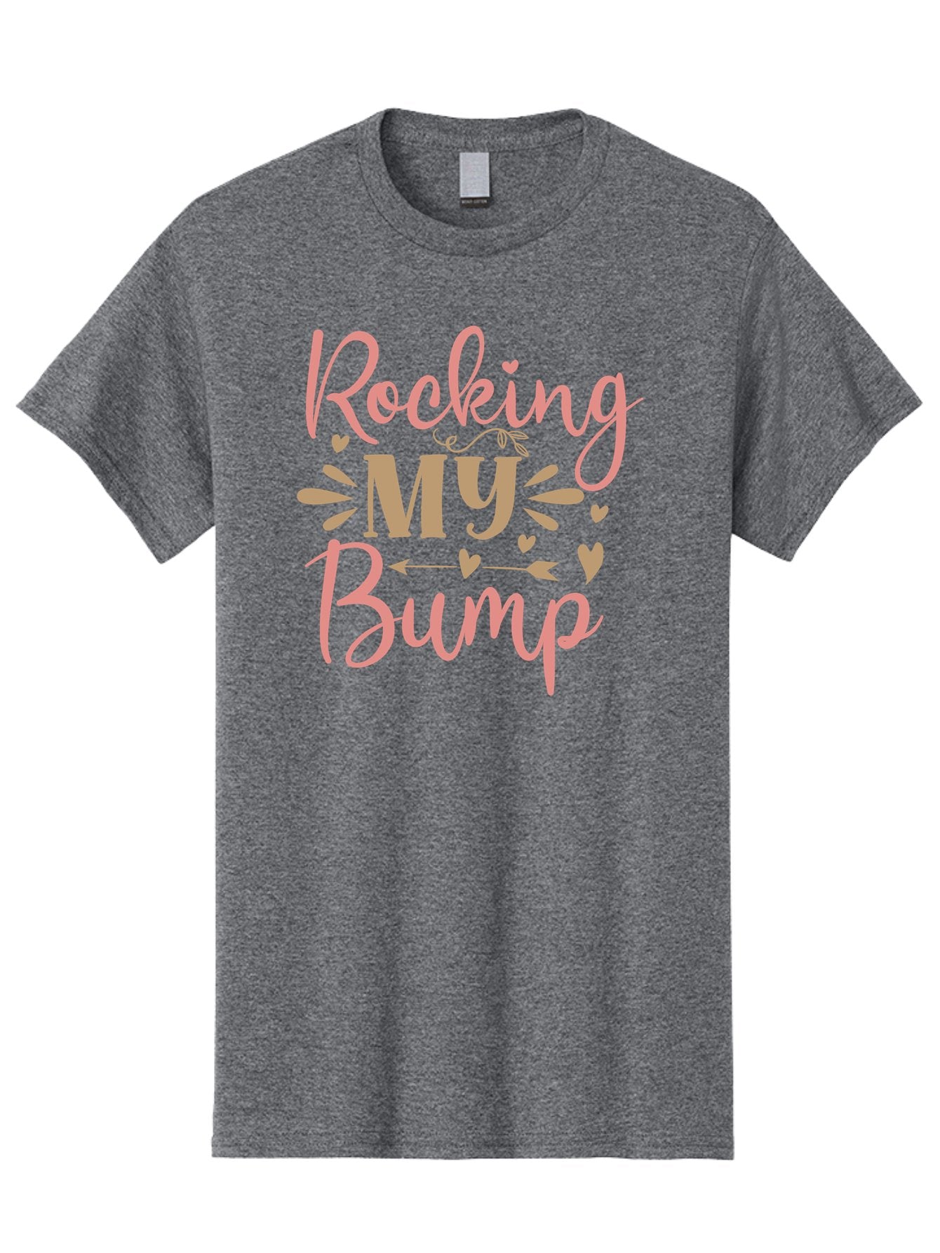Rocking-My-Bump Men'S Graphic Tee, 100% Cotton, Comfortable Casual Summer Wear, Machine Washable, Baby Bump, Rocking My Baby Bump, Pink Cursive Text, Gold Lettering, Cute Designs, Pregnancy Announcement, Baby Shower, Hearts And Arrows, Aad473