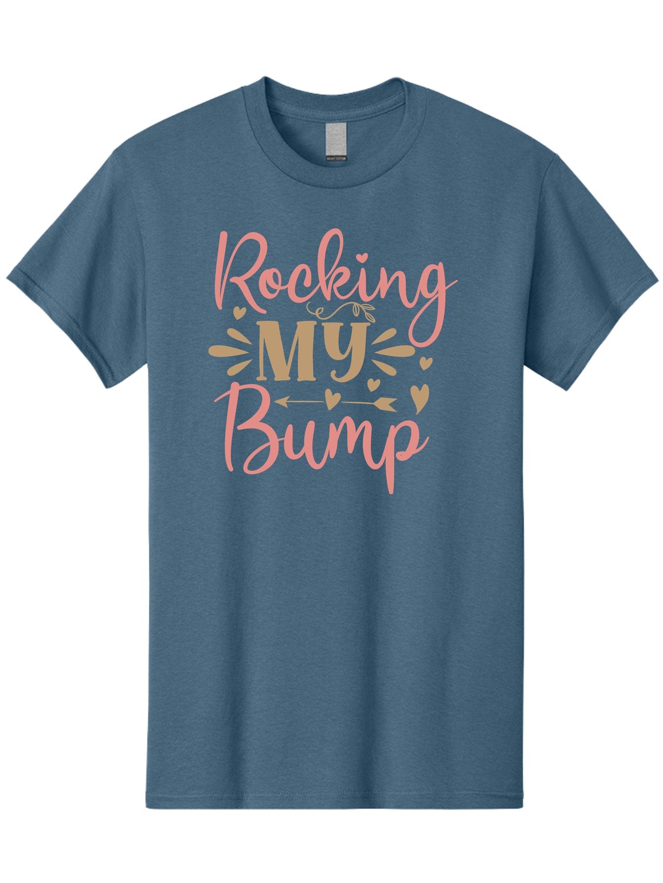 Rocking-My-Bump Men'S Graphic Tee, 100% Cotton, Comfortable Casual Summer Wear, Machine Washable, Baby Bump, Rocking My Baby Bump, Pink Cursive Text, Gold Lettering, Cute Designs, Pregnancy Announcement, Baby Shower, Hearts And Arrows, Aad473 15