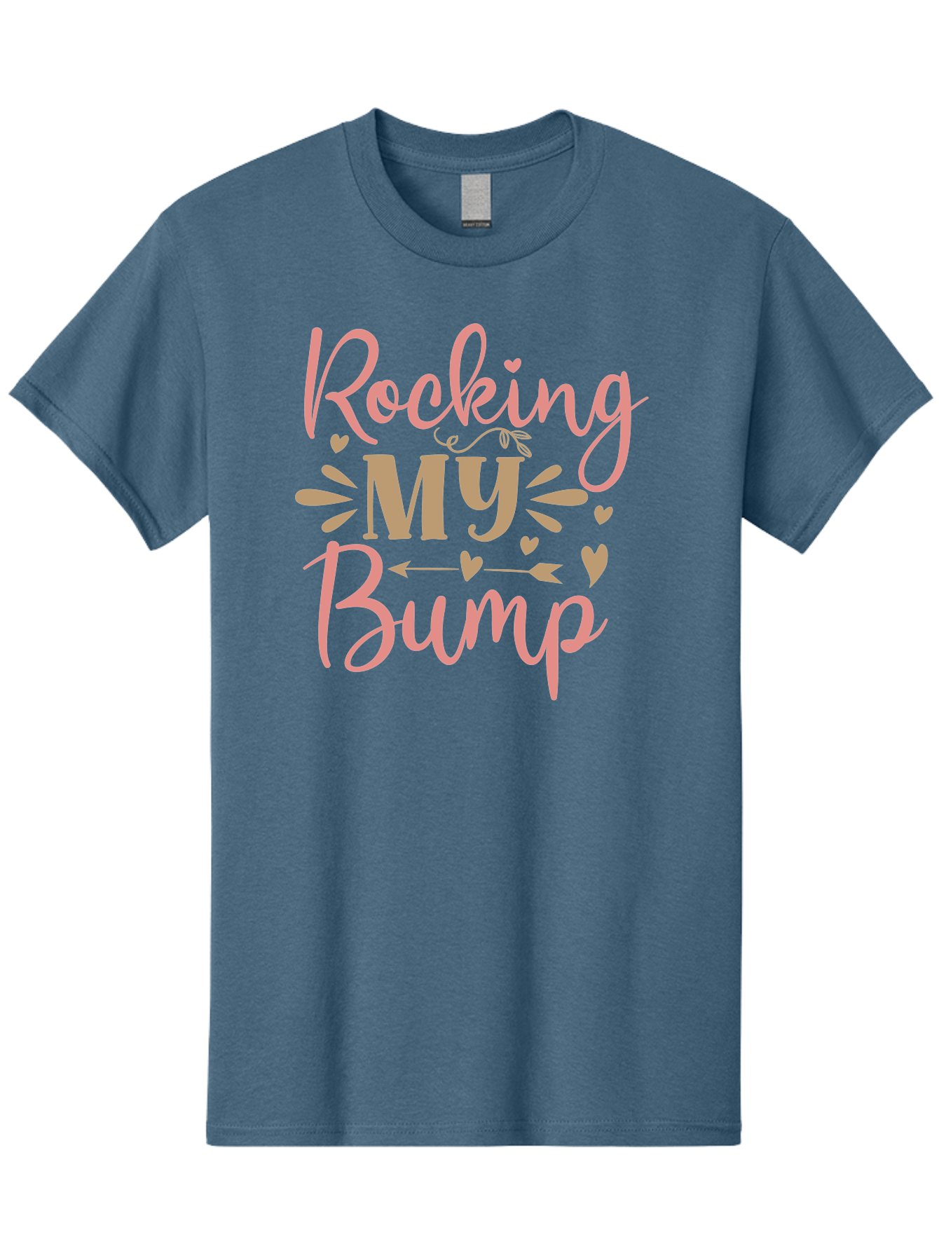 Rocking-My-Bump Men'S Graphic Tee, 100% Cotton, Comfortable Casual Summer Wear, Machine Washable, Baby Bump, Rocking My Baby Bump, Pink Cursive Text, Gold Lettering, Cute Designs, Pregnancy Announcement, Baby Shower, Hearts And Arrows, Aad473
