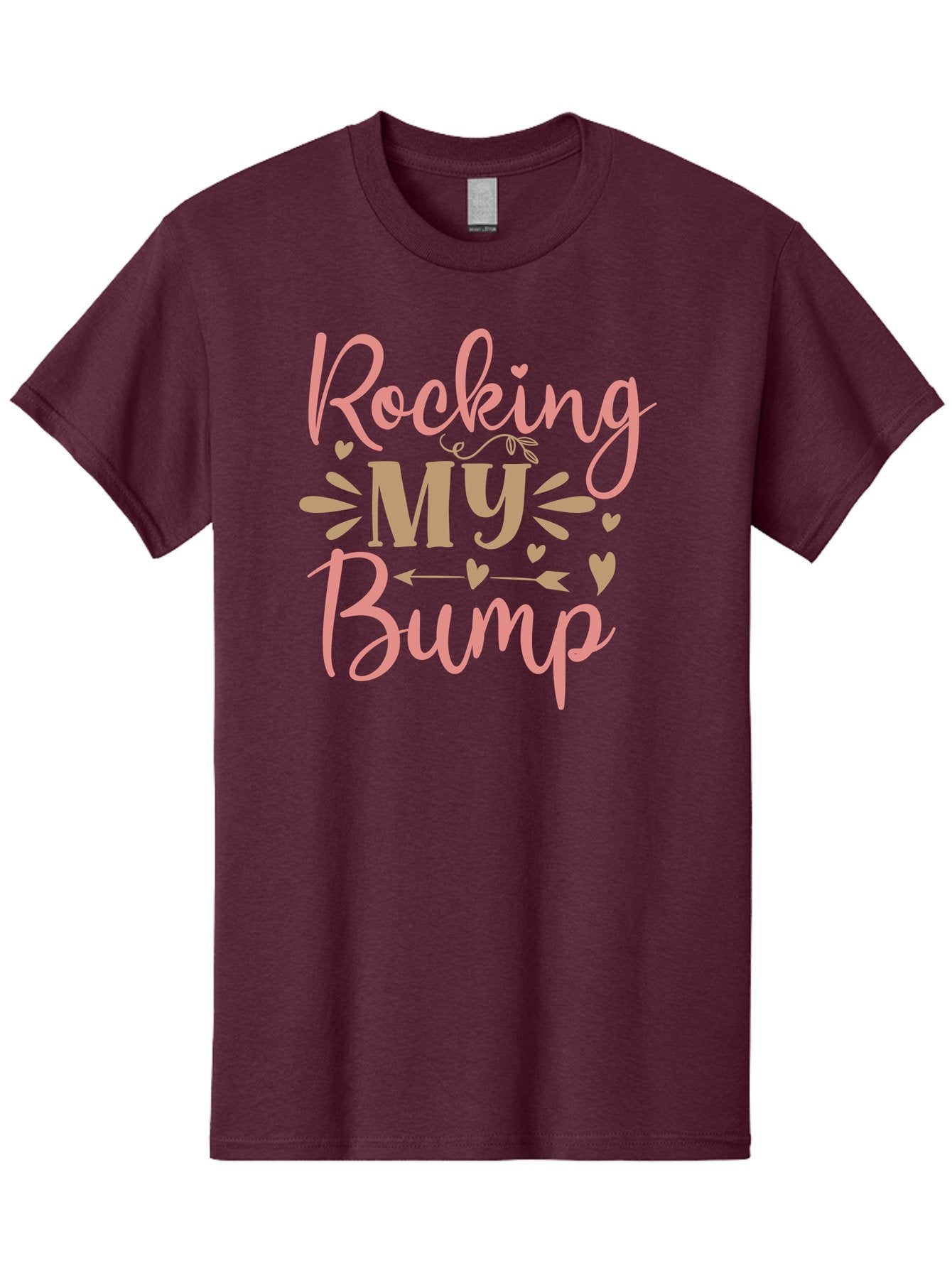 Rocking-My-Bump Men'S Graphic Tee, 100% Cotton, Comfortable Casual Summer Wear, Machine Washable, Baby Bump, Rocking My Baby Bump, Pink Cursive Text, Gold Lettering, Cute Designs, Pregnancy Announcement, Baby Shower, Hearts And Arrows, Aad473 4