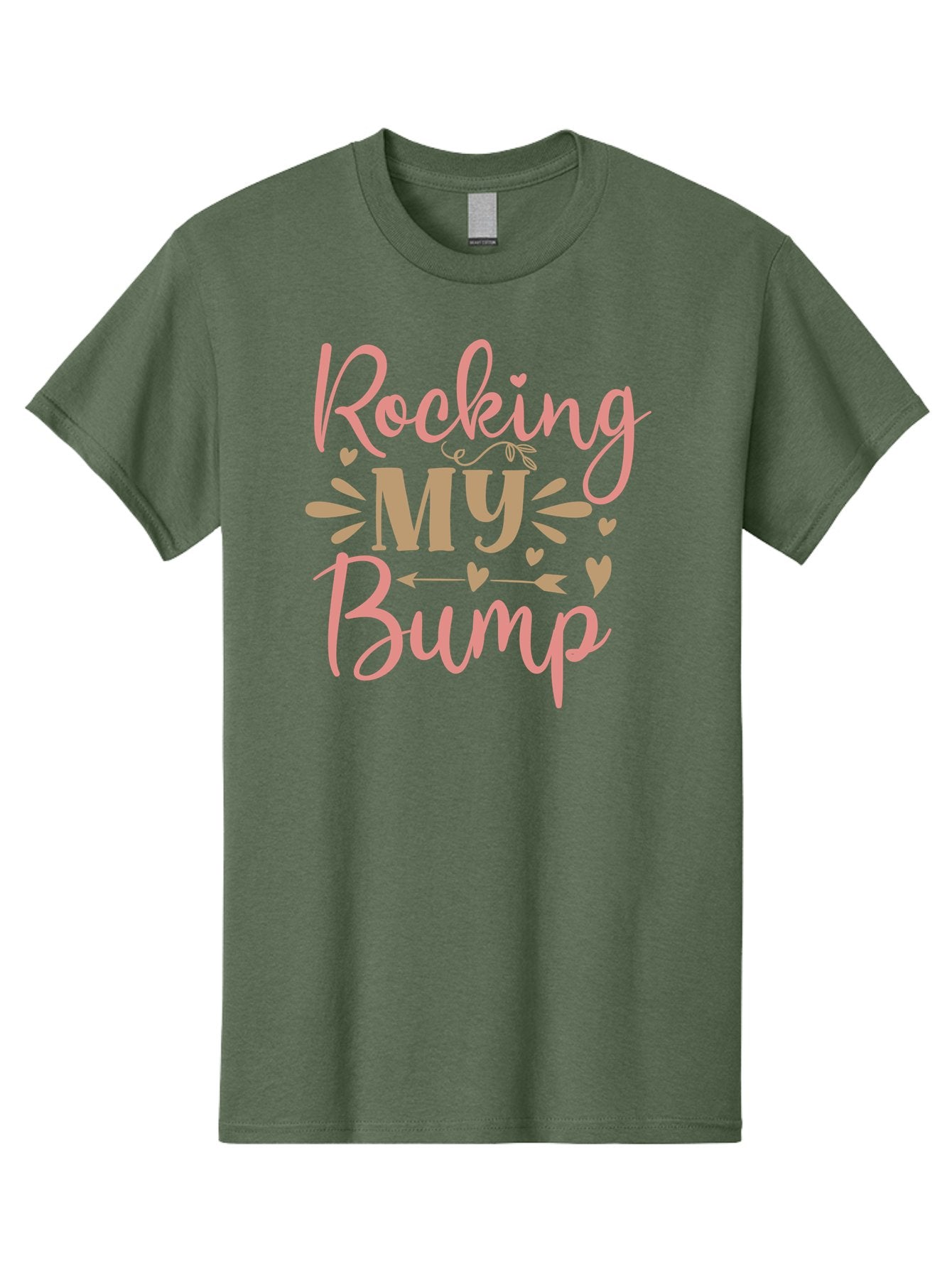 Rocking-My-Bump Men'S Graphic Tee, 100% Cotton, Comfortable Casual Summer Wear, Machine Washable, Baby Bump, Rocking My Baby Bump, Pink Cursive Text, Gold Lettering, Cute Designs, Pregnancy Announcement, Baby Shower, Hearts And Arrows, Aad473 5