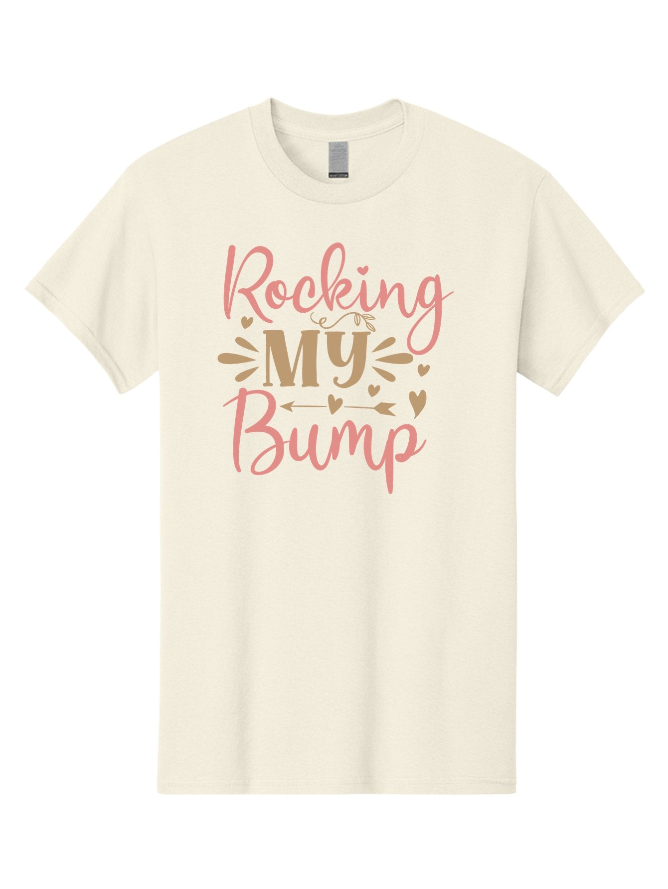 Rocking-My-Bump Men'S Graphic Tee, 100% Cotton, Comfortable Casual Summer Wear, Machine Washable, Baby Bump, Rocking My Baby Bump, Pink Cursive Text, Gold Lettering, Cute Designs, Pregnancy Announcement, Baby Shower, Hearts And Arrows, Aad473 12