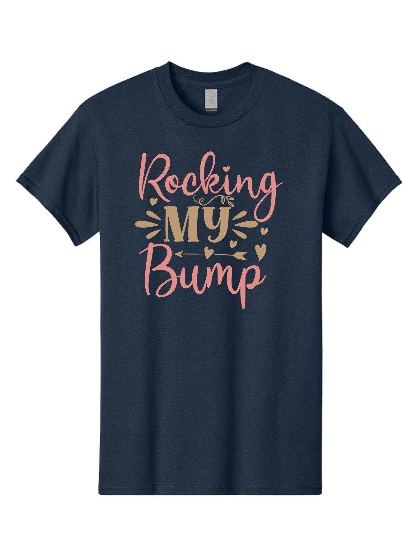 Rocking-My-Bump Men'S Graphic Tee, 100% Cotton, Comfortable Casual Summer Wear, Machine Washable, Baby Bump, Rocking My Baby Bump, Pink Cursive Text, Gold Lettering, Cute Designs, Pregnancy Announcement, Baby Shower, Hearts And Arrows, Aad473 10